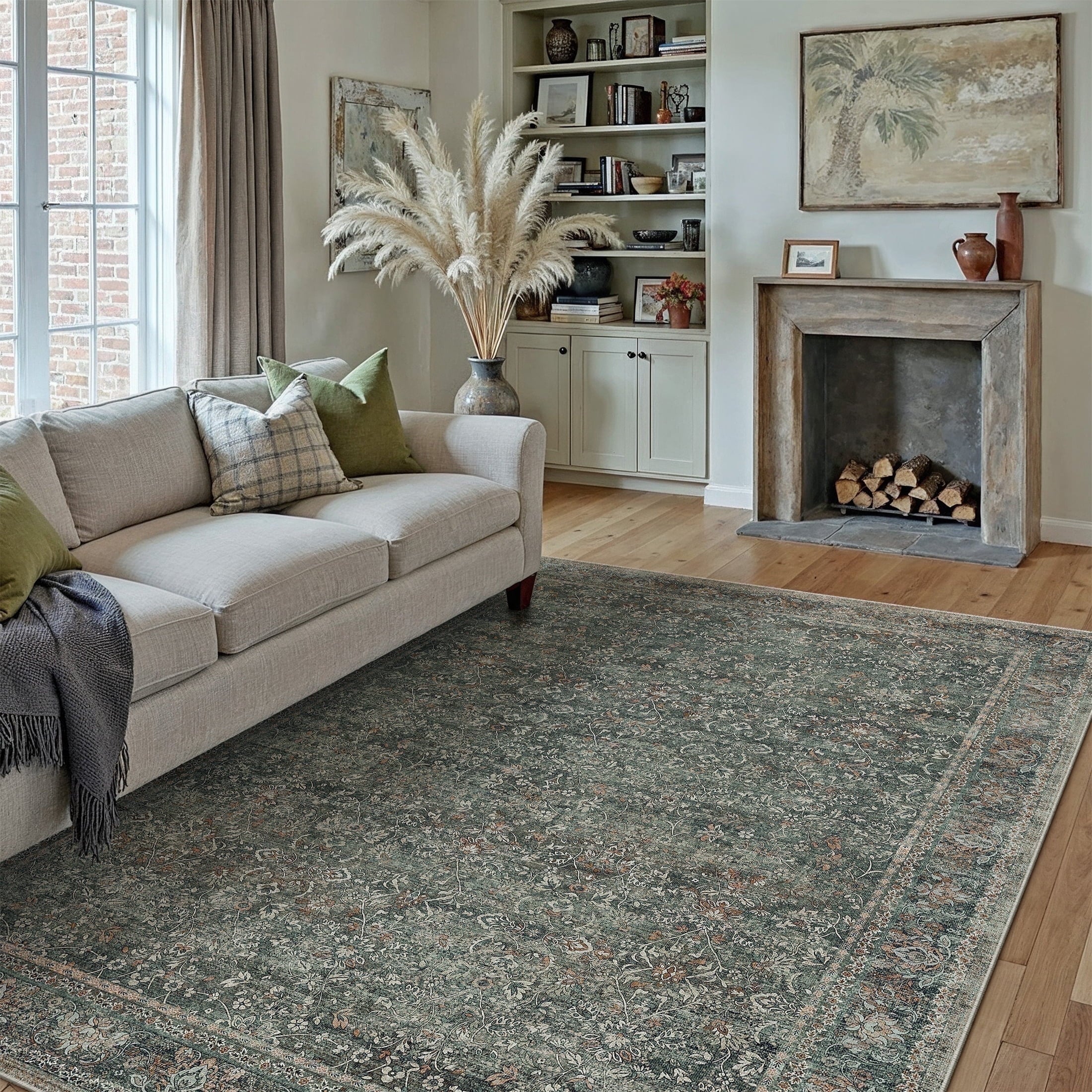 BERTHMEER 8'x10' Area Rugs for Living Room Vintage Brown Rugs for Bedroom Home Office Machine Washable Large Farmhouse Dining Room Oriental Rugs Non Slip Traditional Distressed Carpets