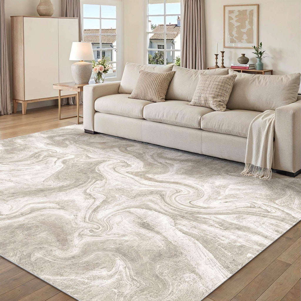 BERTHMEER 8'x10' Area Rugs for Living Room Large Abstract Bedroom Dining Room Farmhouse Modern Machine Washable Non-slip Contemporary Large Rugs,Beige