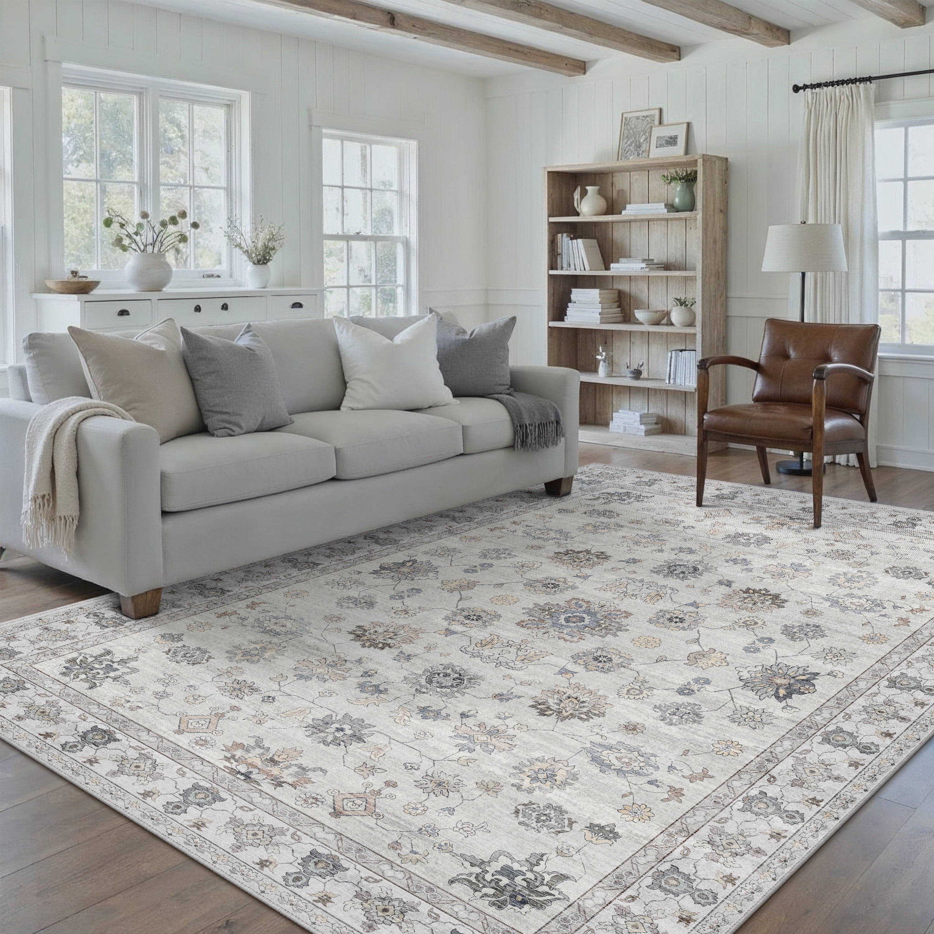 BERTHMEER 8'x10' Area Rugs for Living Room Vintage Brown Rugs for Bedroom Home Office Machine Washable Large Farmhouse Dining Room Oriental Rugs Non Slip Traditional Distressed Carpets
