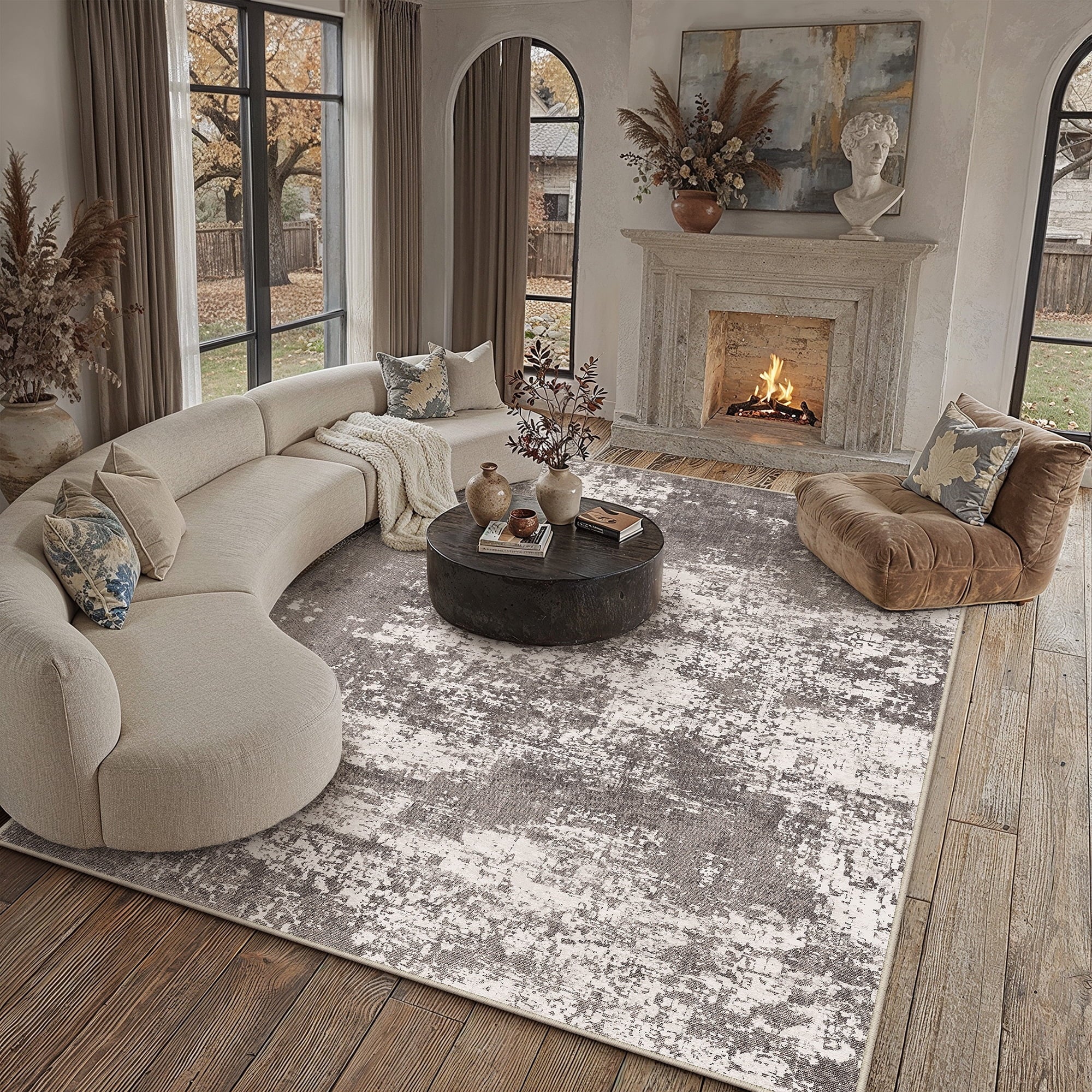 Berthmeer 6' x 9'Gray Abstract Area Rugs, Abstract Gray