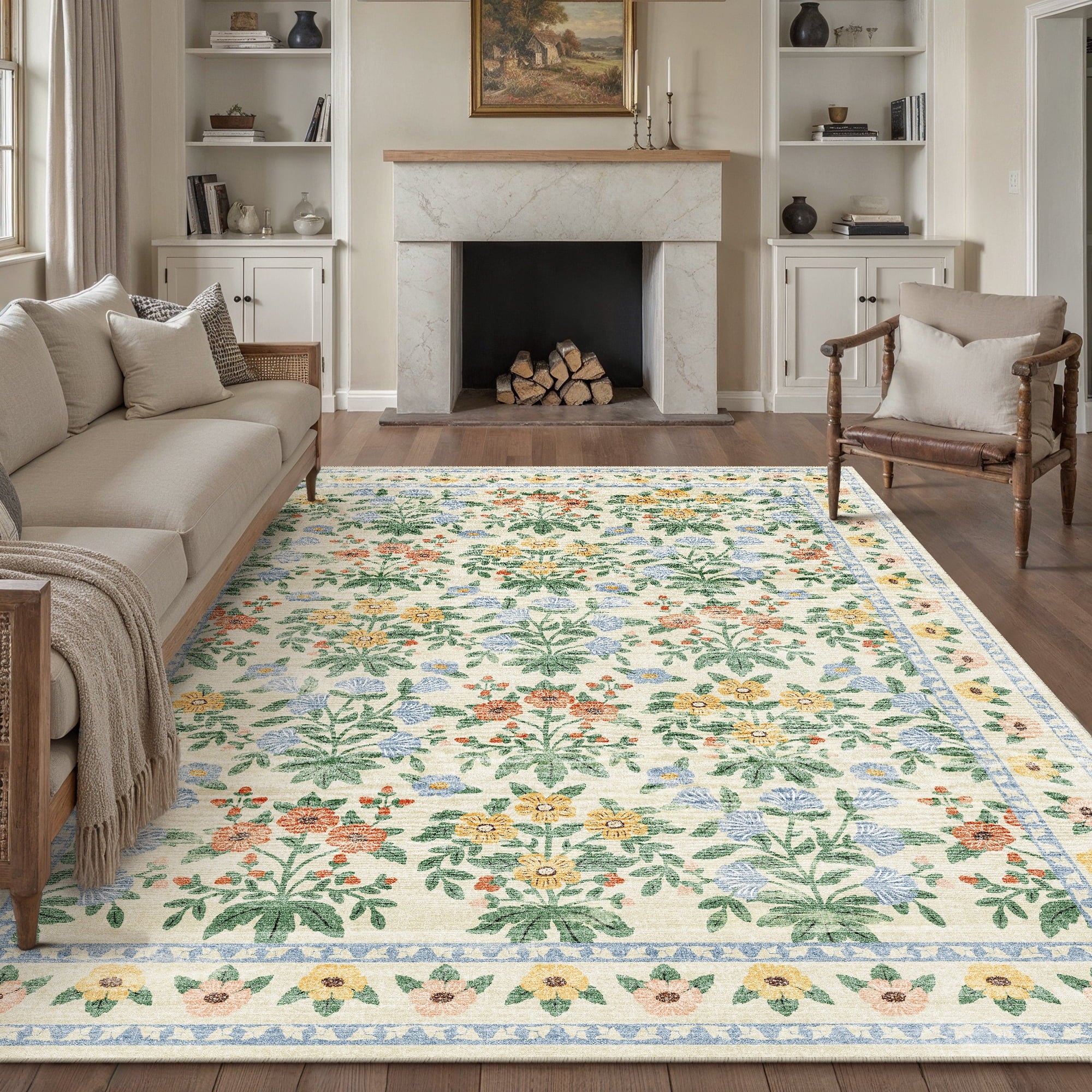 BERTHMEER 8'x10' Washable Large Area Rugs indoor Vintage Oriental Distressed Rugs Carpets for Living Room Bedroom Dining Room Office Throw Rugs Non-slip, Gray