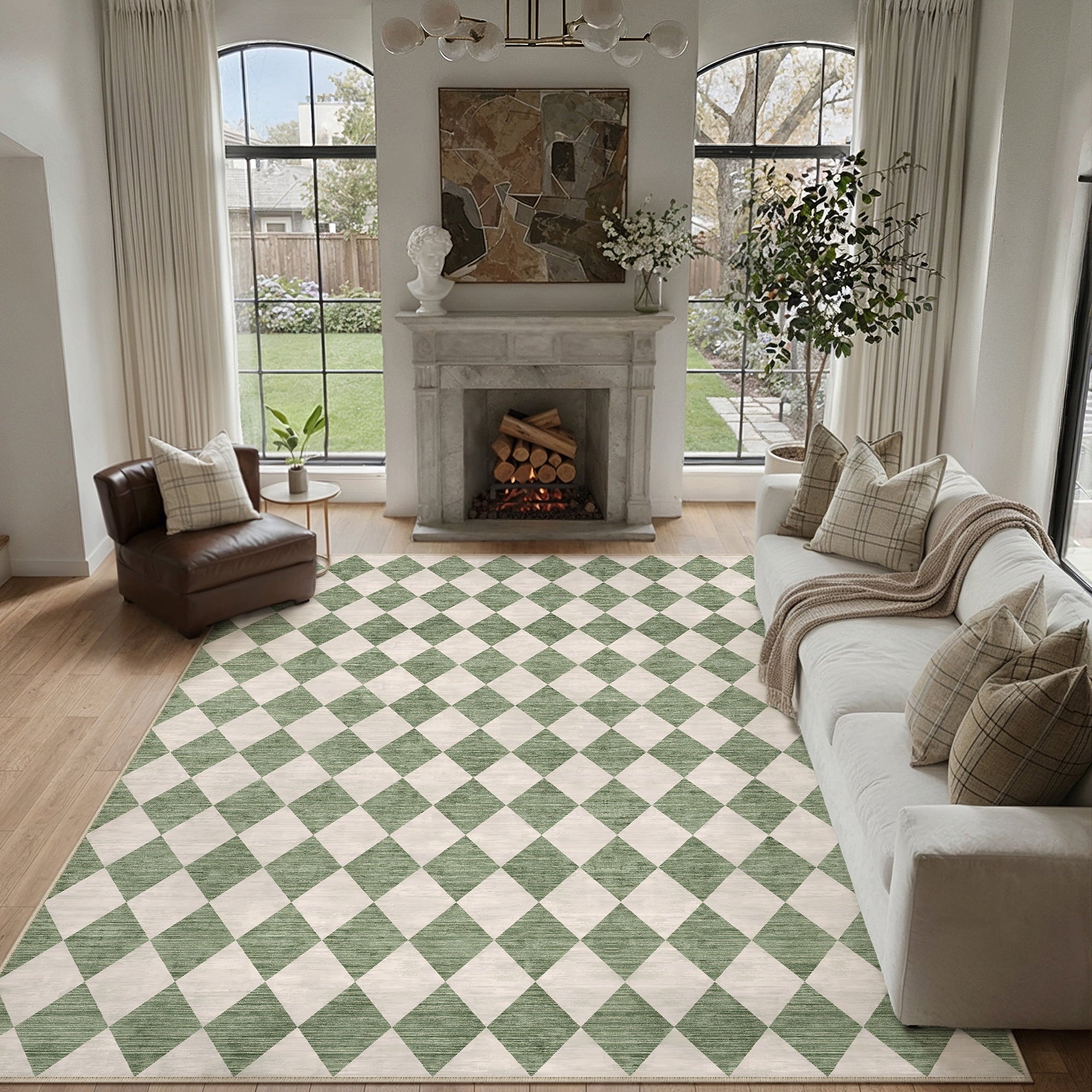 BERTHMEER 2'x6' Rhombus Checkered Runner Rugs for Hallway Entryway Bathroom Bedroom Kitchen Non Slip Washable Geometric Modern Contemporary Runner Rugs,Beige