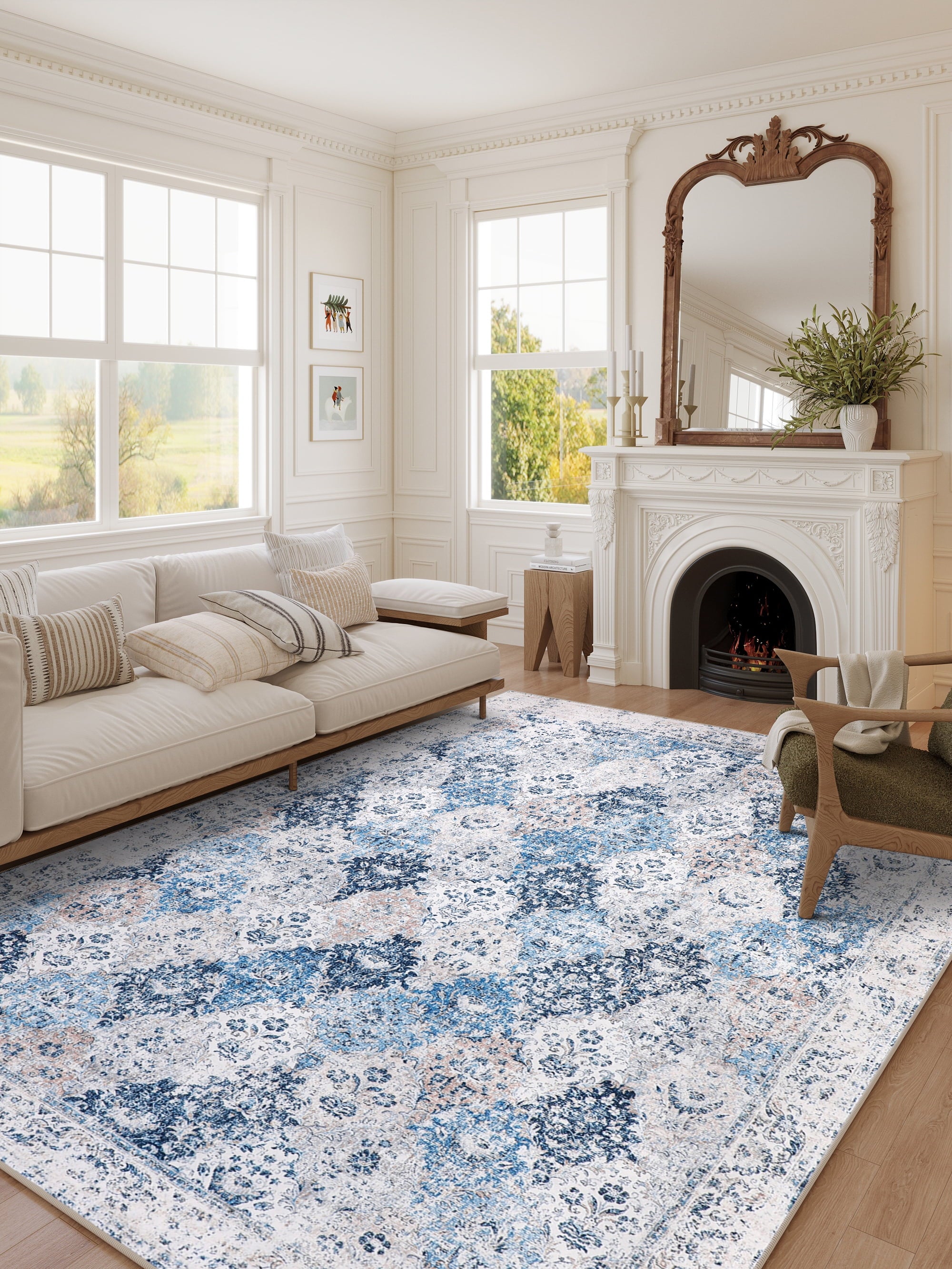 BERTHMEER 8'x10' Washable Large Area Rugs indoor Vintage Oriental Distressed Rugs Carpets for Living Room Bedroom Dining Room Office Throw Rugs Non-slip, Gray