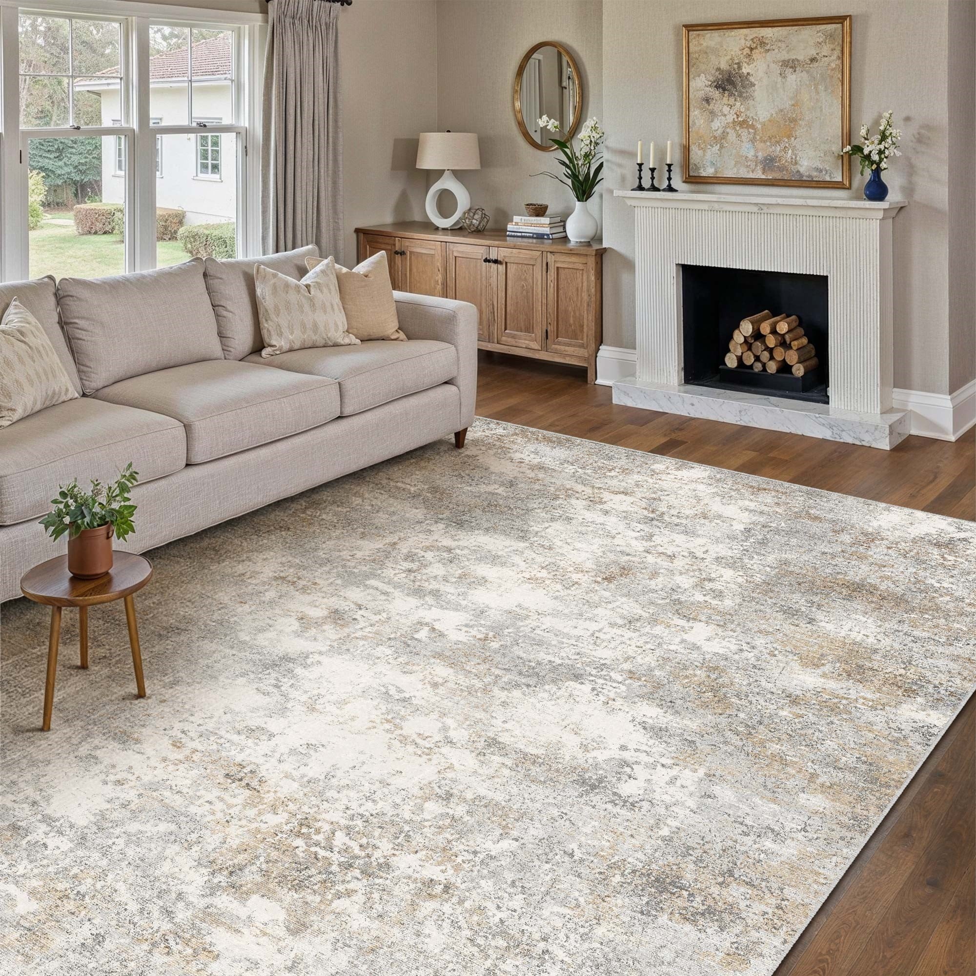 Berthmeer 6' x 9'Gray Abstract Area Rugs, Abstract Gray