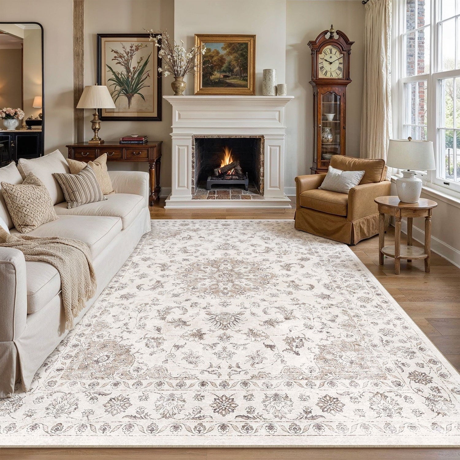 BERTHMEER 8'x10' Washable Large Area Rugs indoor Vintage Oriental Distressed Rugs Carpets for Living Room Bedroom Dining Room Office Throw Rugs Non-slip, Gray