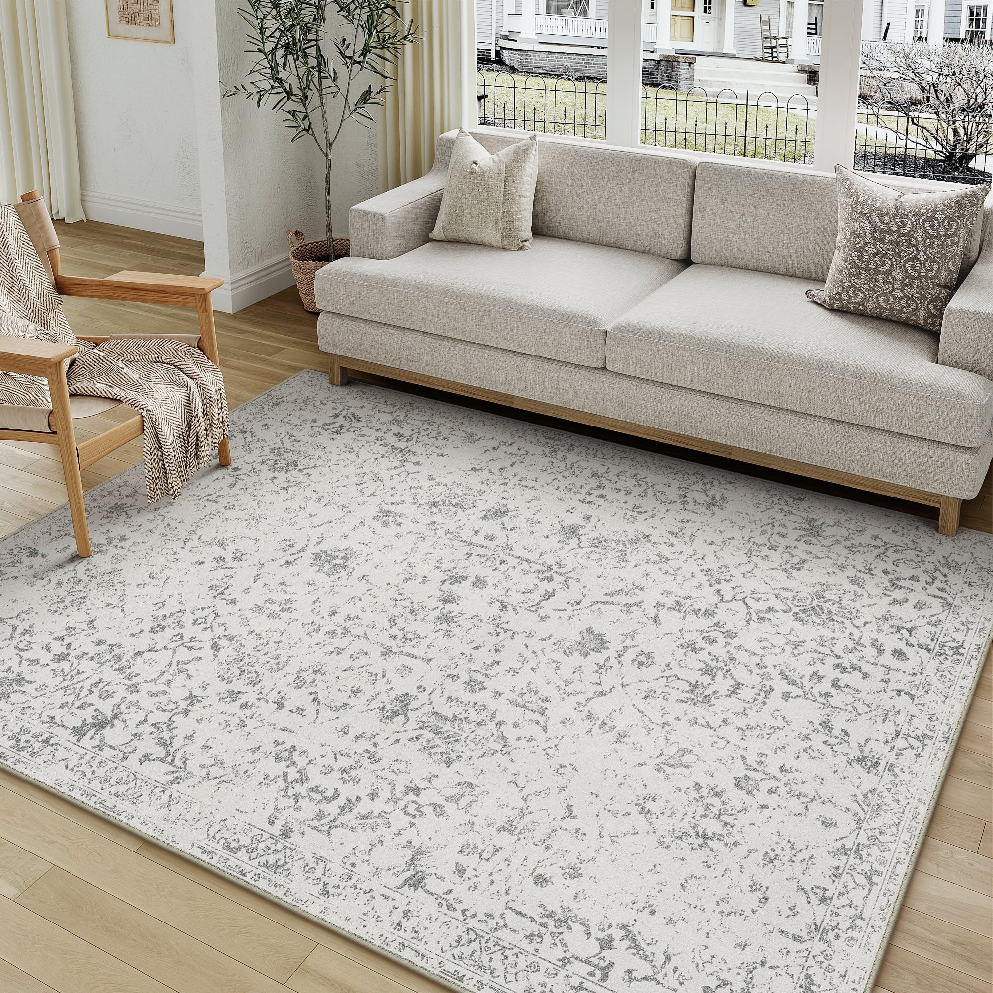 BERTHMEER 8'x10' Area Rugs for Living Room Vintage Brown Rugs for Bedroom Home Office Machine Washable Large Farmhouse Dining Room Oriental Rugs Non Slip Traditional Distressed Carpets