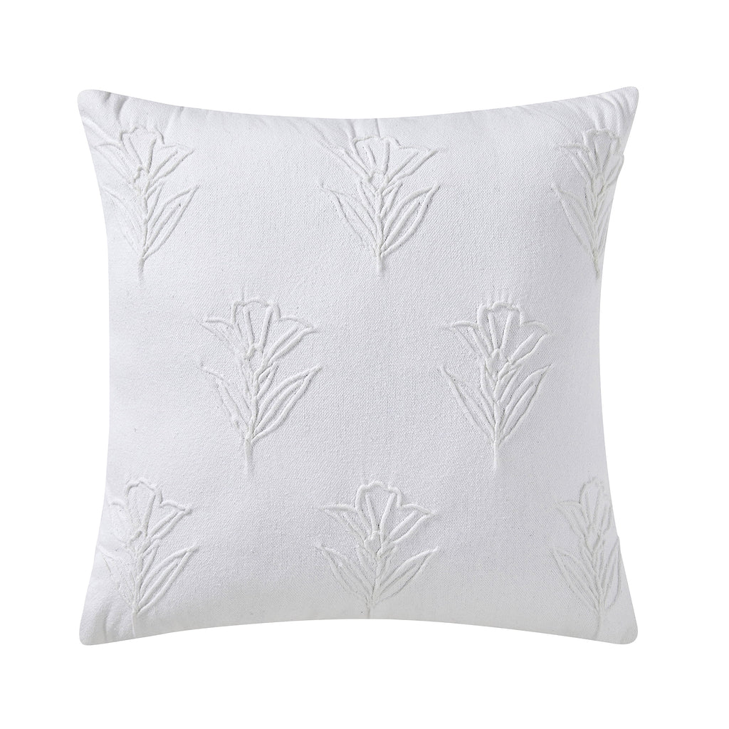 Beautiful Floral Pleated Cotton Decorative Pillow by Drew Barrymore, 20" x 20", White