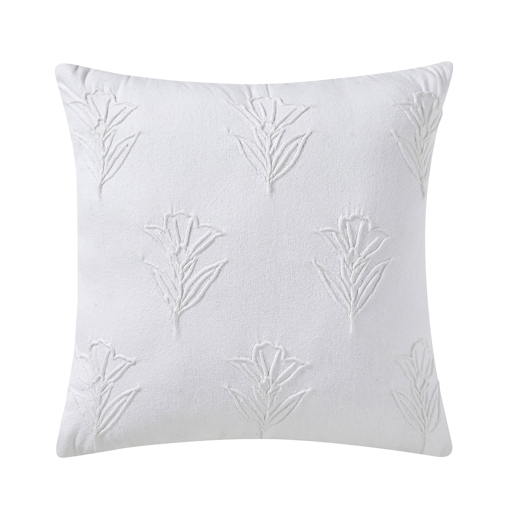 Beautiful Floral Pleated Cotton Decorative Pillow by Drew Barrymore, 20" x 20", White
