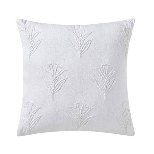 Beautiful Floral Pleated Cotton Decorative Pillow by Drew Barrymore, 20" x 20", White