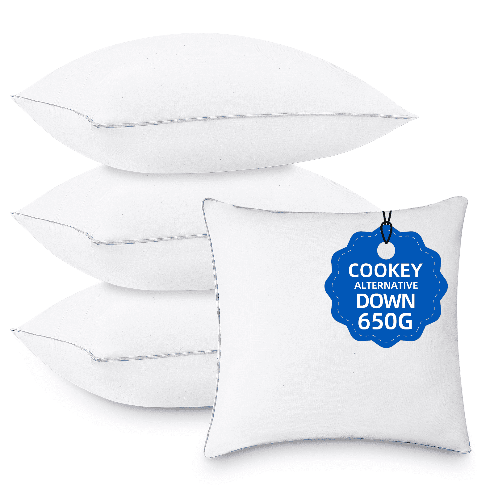 COOKEY 20 x 20 Throw Pillow Inserts(Set of 4),Indoor White Square Decorative Pillows for Couch & Bed