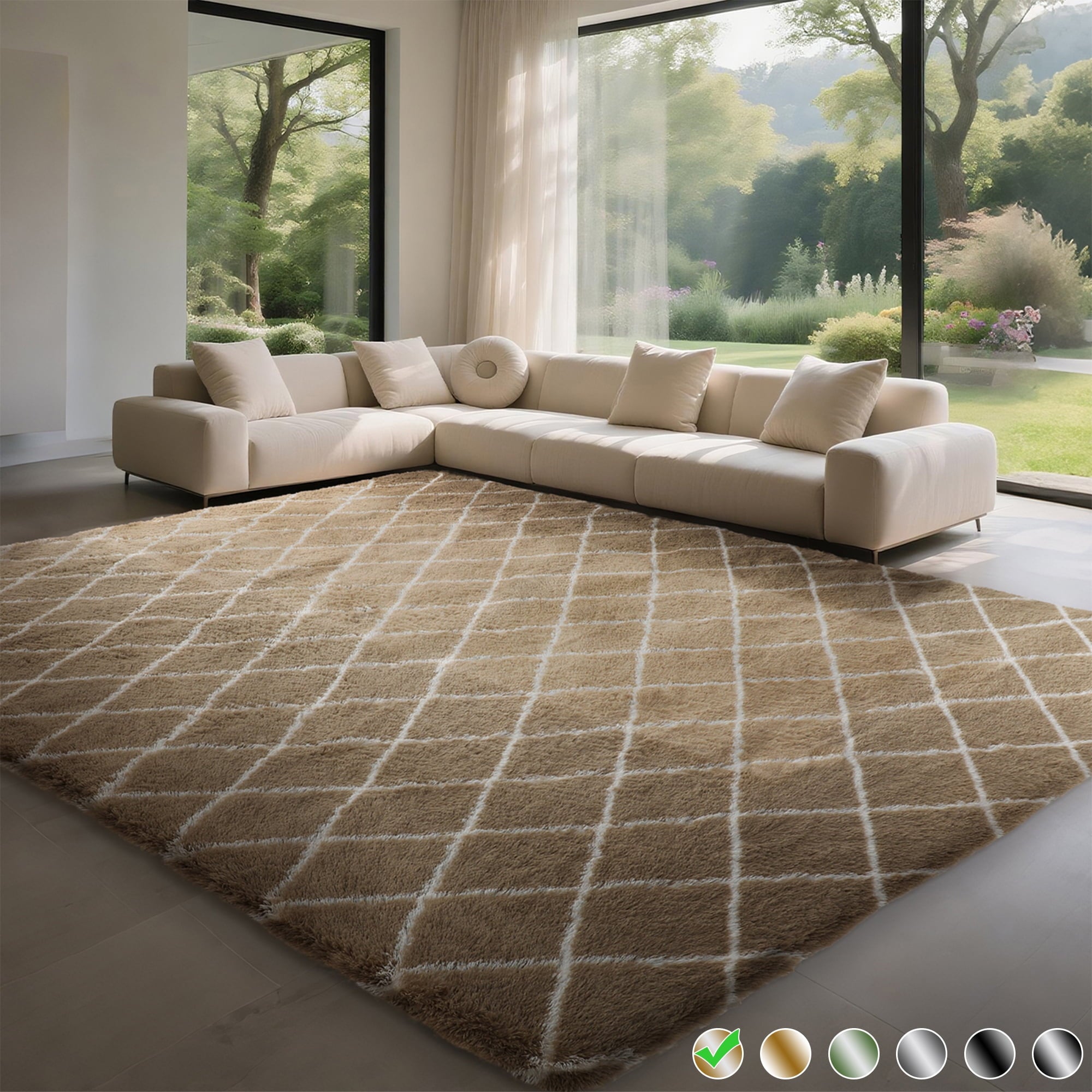 CozyDesg Shag Area Rugs,5'x7' Soft Fluffy Shaggy Carpet for Living Room,Large Rug for Bedroom Dining Room Home Decor Room Decor,Dark Gray & Black