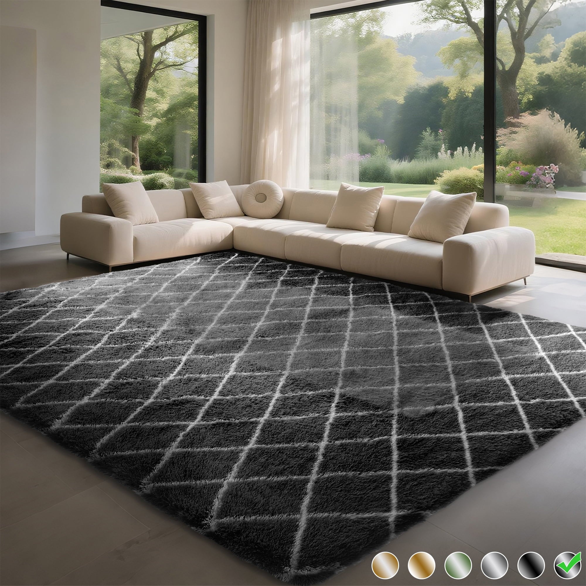 CozyDesg Shag Area Rugs,5'x7' Soft Fluffy Shaggy Carpet for Living Room,Large Rug for Bedroom Dining Room Home Decor Room Decor,Dark Gray & Black