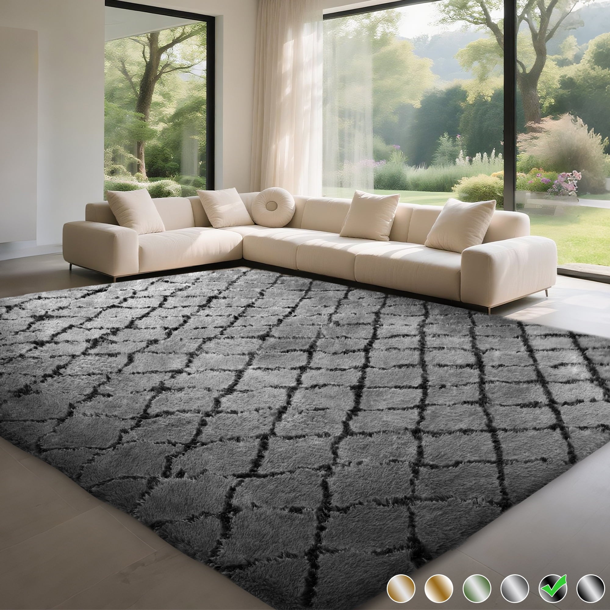 CozyDesg Shag Area Rugs,5'x7' Soft Fluffy Shaggy Carpet for Living Room,Large Rug for Bedroom Dining Room Home Decor Room Decor,Dark Gray & Black