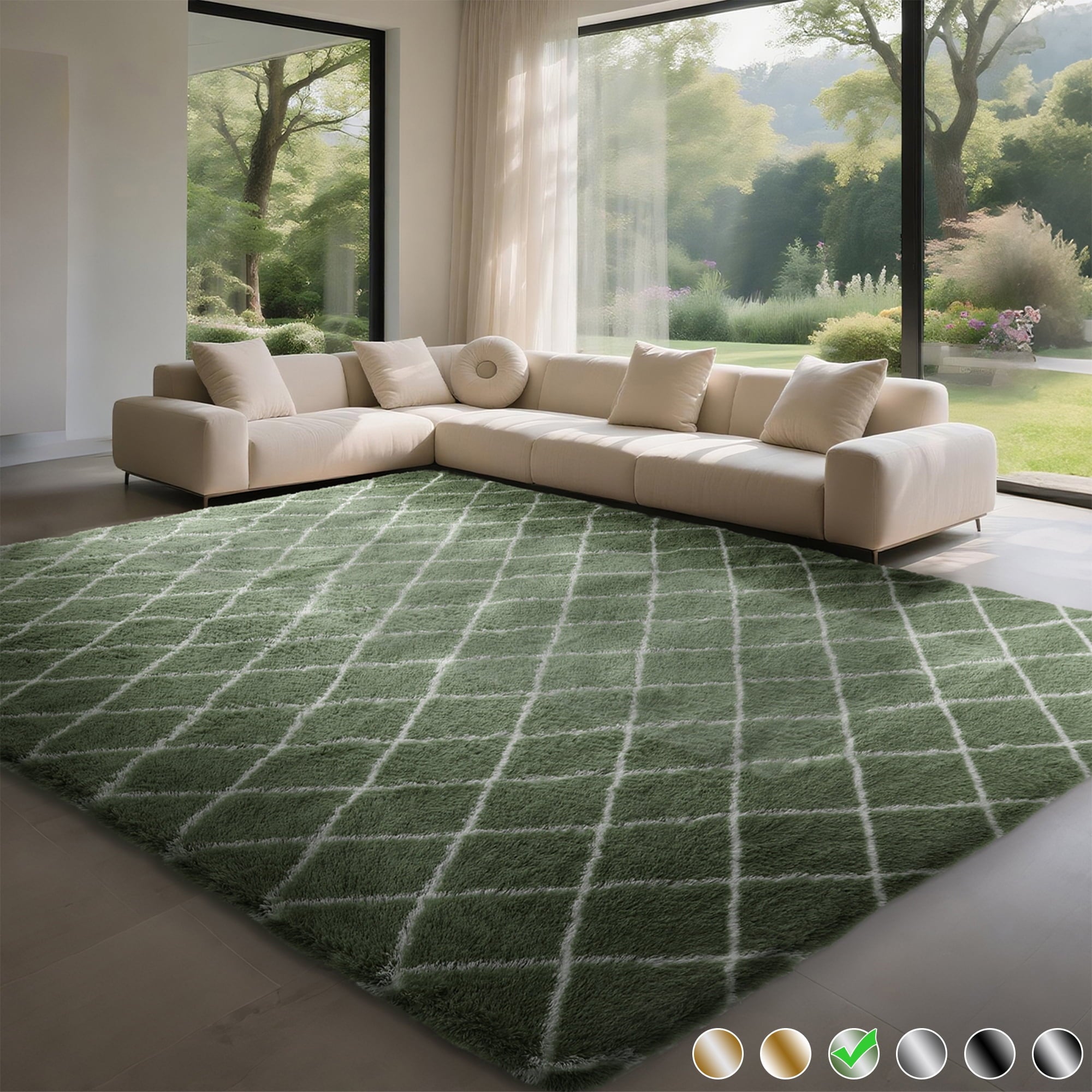 CozyDesg Shag Area Rugs,5'x7' Soft Fluffy Shaggy Carpet for Living Room,Large Rug for Bedroom Dining Room Home Decor Room Decor,Dark Gray & Black