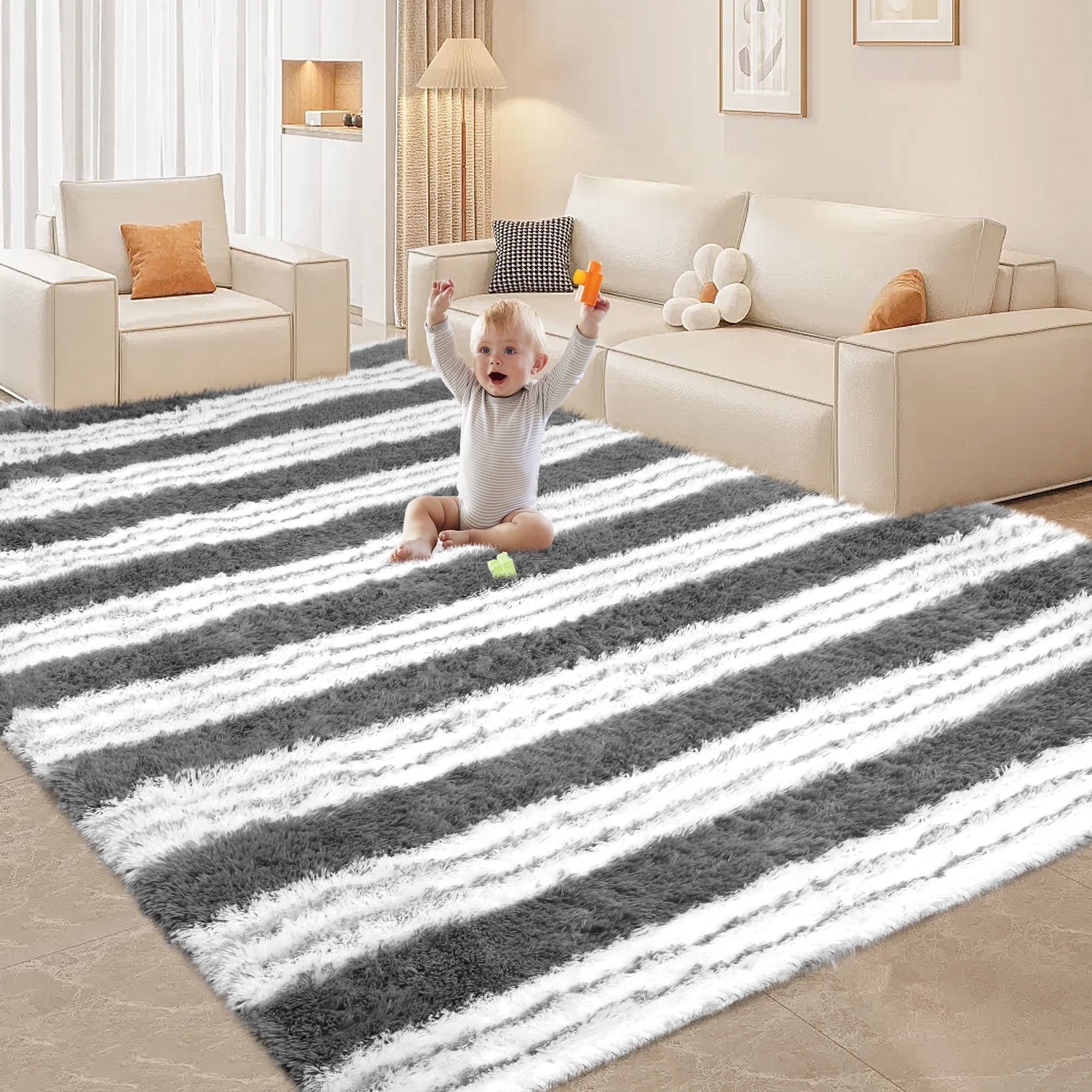CozyDesg Soft Area Rugs for Living Room Bedroom,Large Rug Fluffy Fuzzy Shag Shaggy Soft Plush Carpet,Indoor Floor Carpet for Dining Room Home Decor,Black & White