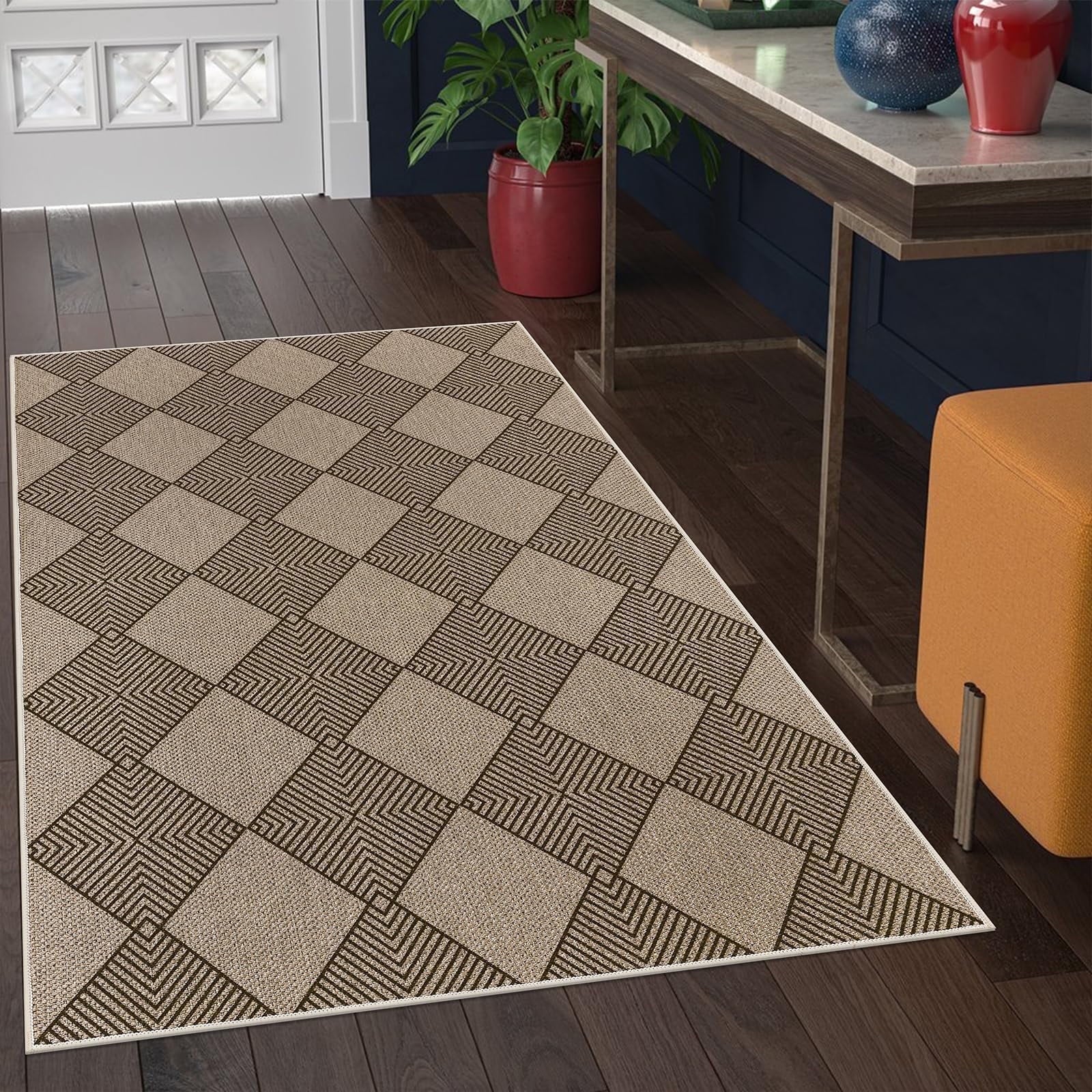 Findosom 2'x6' Jute Washable Runner Rug Non Slip Natural Woven Texture Floor Carpet Farmhouse Rug for Living Room,Bedroom,Kitchen,Entryway,Outdoor,Patio Rug,Stain Resistant Rustic Rugs,Natural