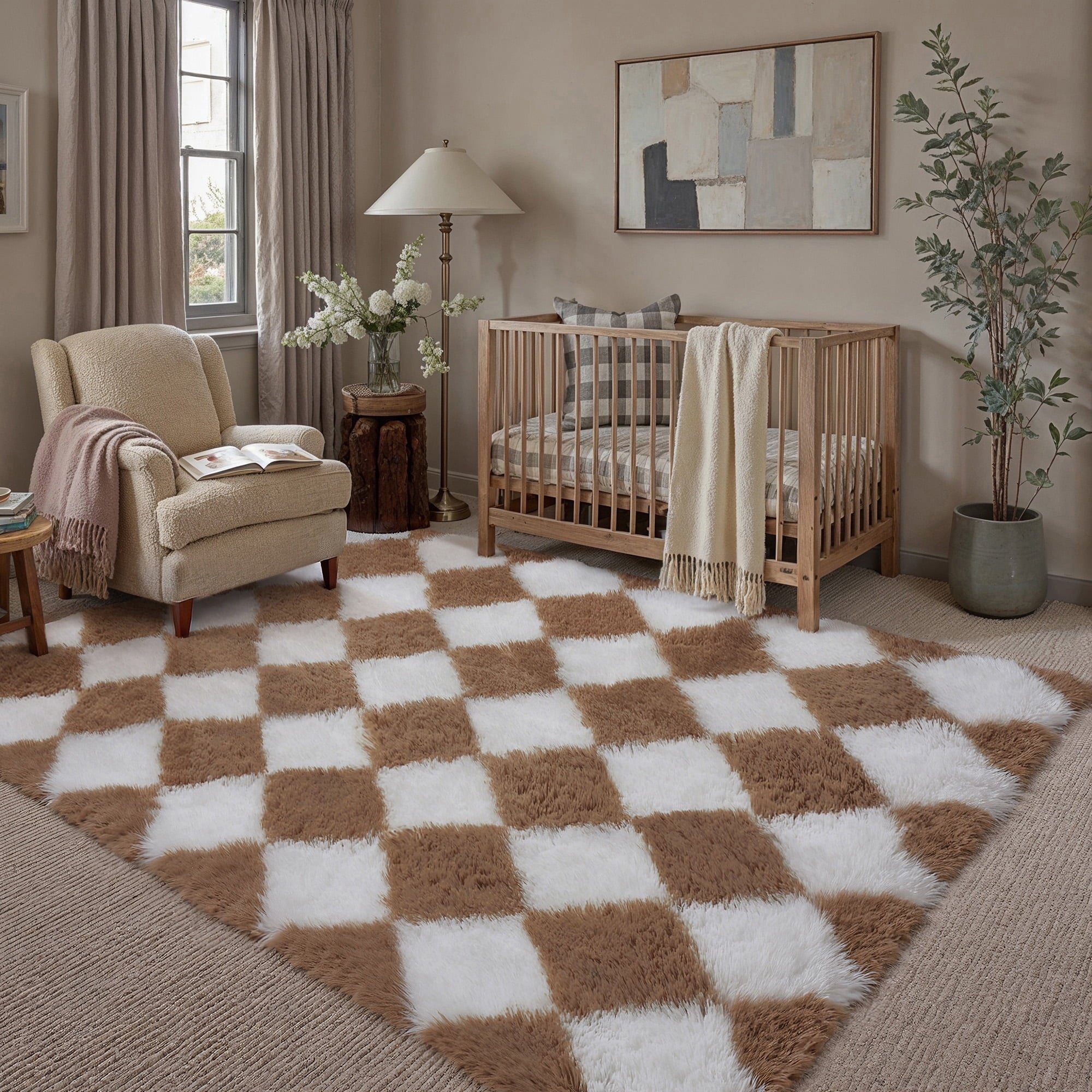 BERTHMEER 8'x10' Checkered Rug for Living Room, Modern Colorful Checkerboard Shag Rug Non-Slip Large Area Rug Soft Indoor Fluffy Rugs for Bedroom Carpet Home Dorm Aesthetic Decor