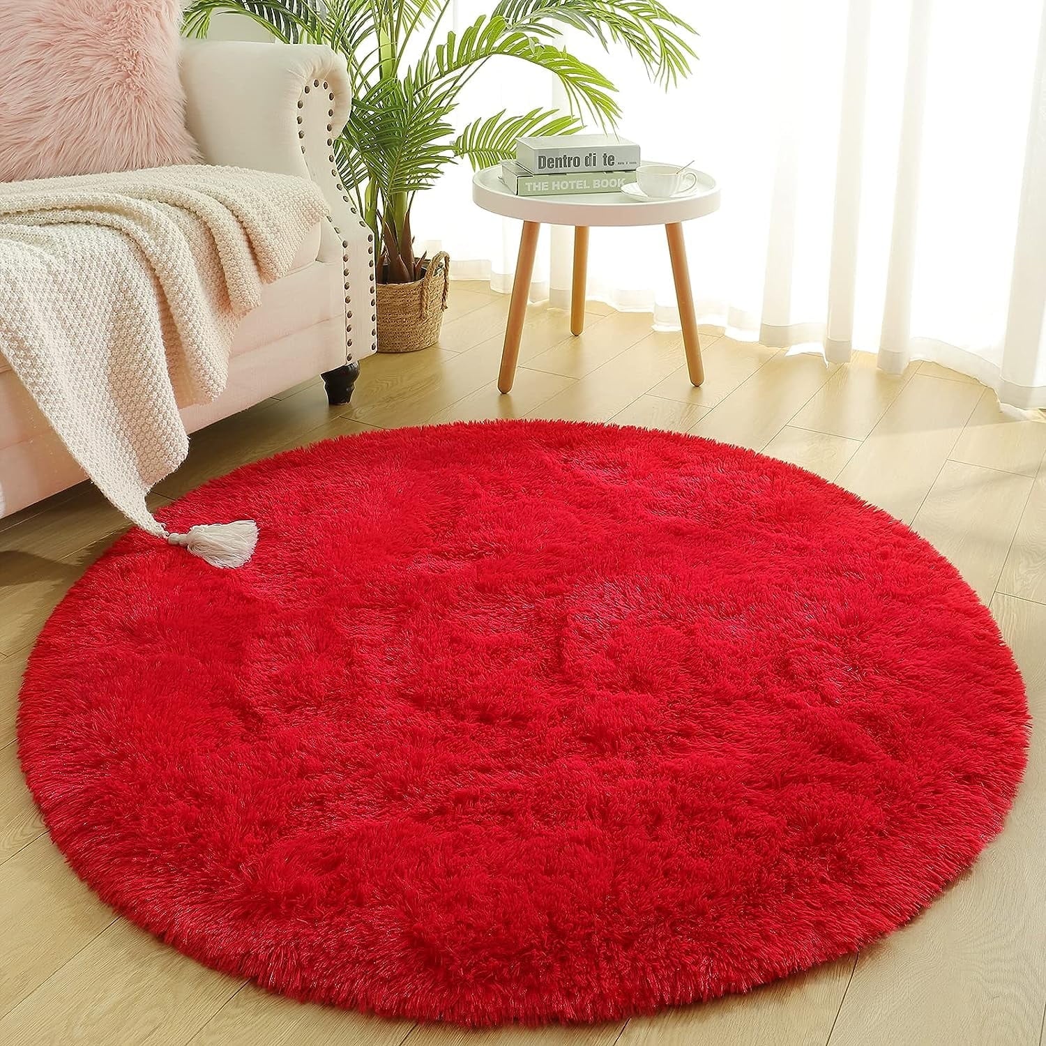 Junovo Round Fluffy Area Rugs For Kids Girls Princess Castle Plush Shaggy Carpet Cute Circle Nursery Rug For Kids Room Bedroom Living Room,4'x4',Gray