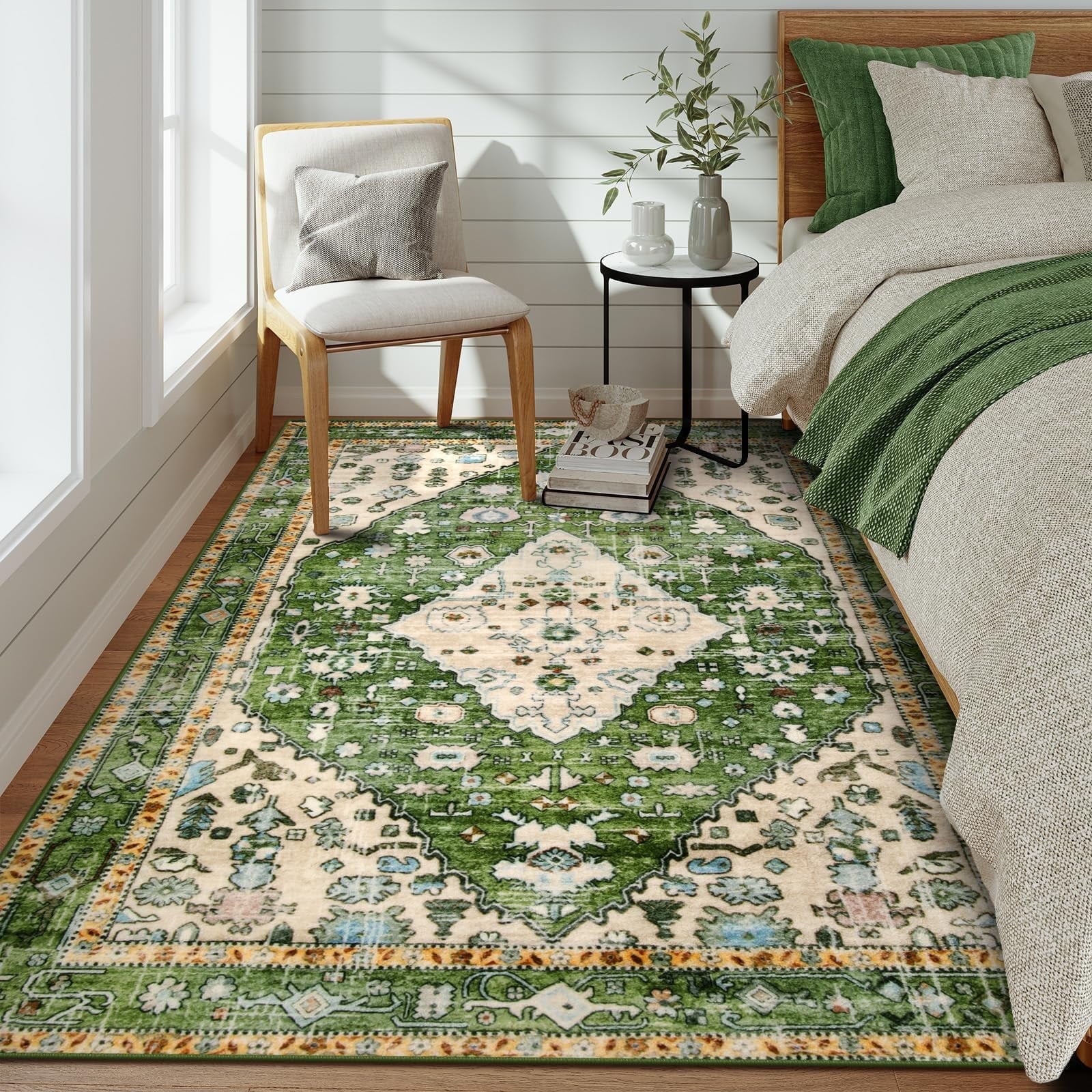 Lahome Decor 8'x10' Bohemian Vintage Rug,8x10ft Large Area Rug,Washable Rugs for Living Room,Traditional Non-slip Indoor Carpet Low Pile Ultra-Thin Boho Tribal Rug for Bedroom Dining Room Office,Red