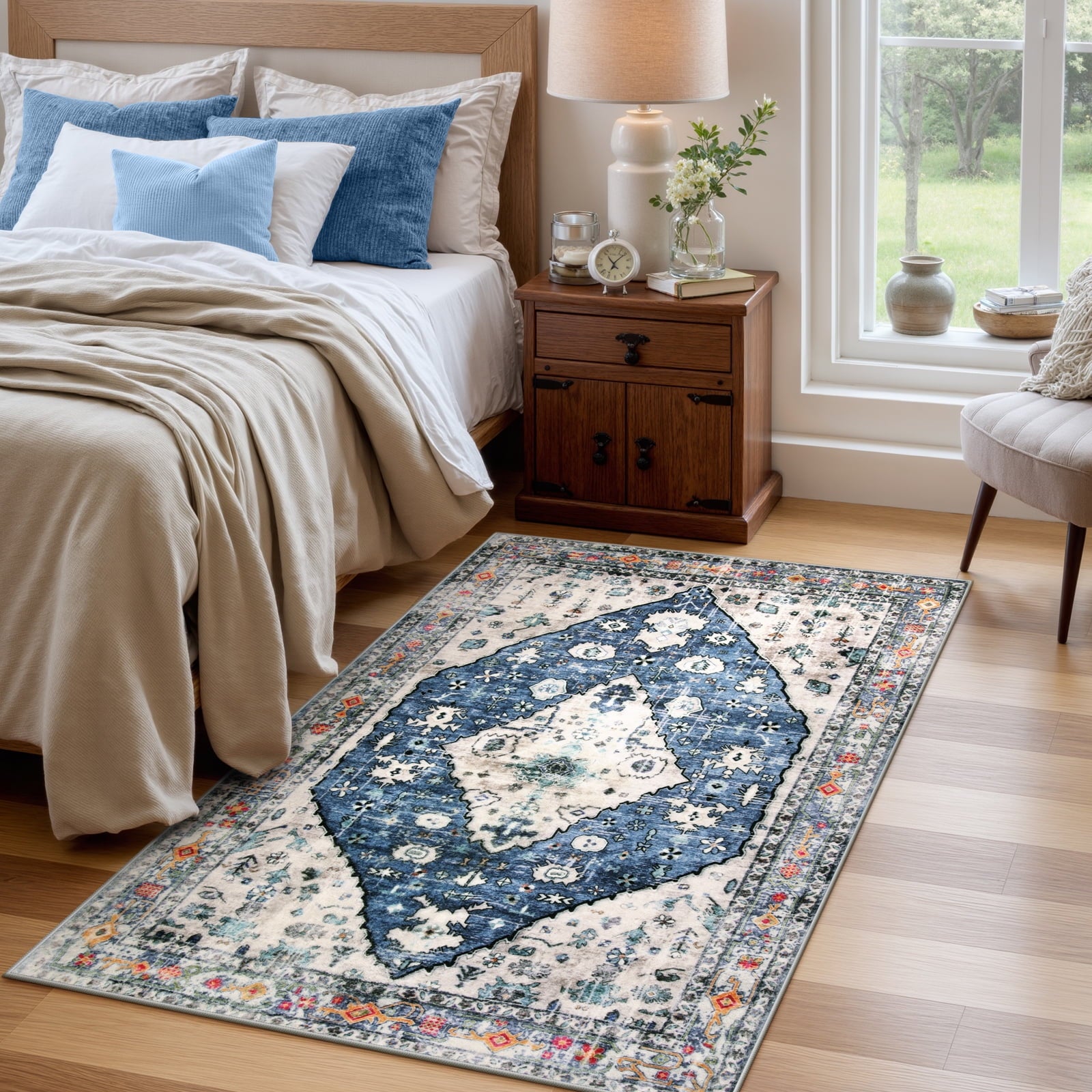 Lahome Decor 8'x10' Bohemian Vintage Rug,8x10ft Large Area Rug,Washable Rugs for Living Room,Traditional Non-slip Indoor Carpet Low Pile Ultra-Thin Boho Tribal Rug for Bedroom Dining Room Office,Red