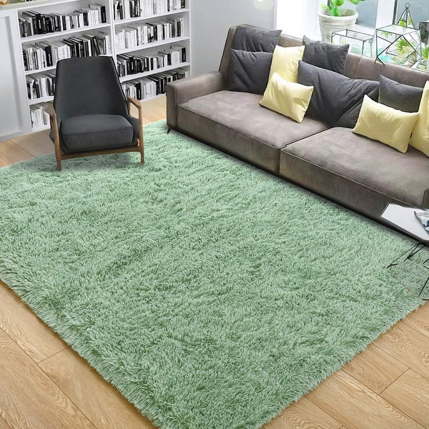 Noahas Super Soft Shaggy Rugs Fluffy Carpets, 5x8 ft, Deep-Green Area Rug for Living Room Bedroom Girls Kids Room Nursery Home Decor, Non-Slip Plush Indoor Floor Bedside Rug, 3x5 Feet Deep-Green