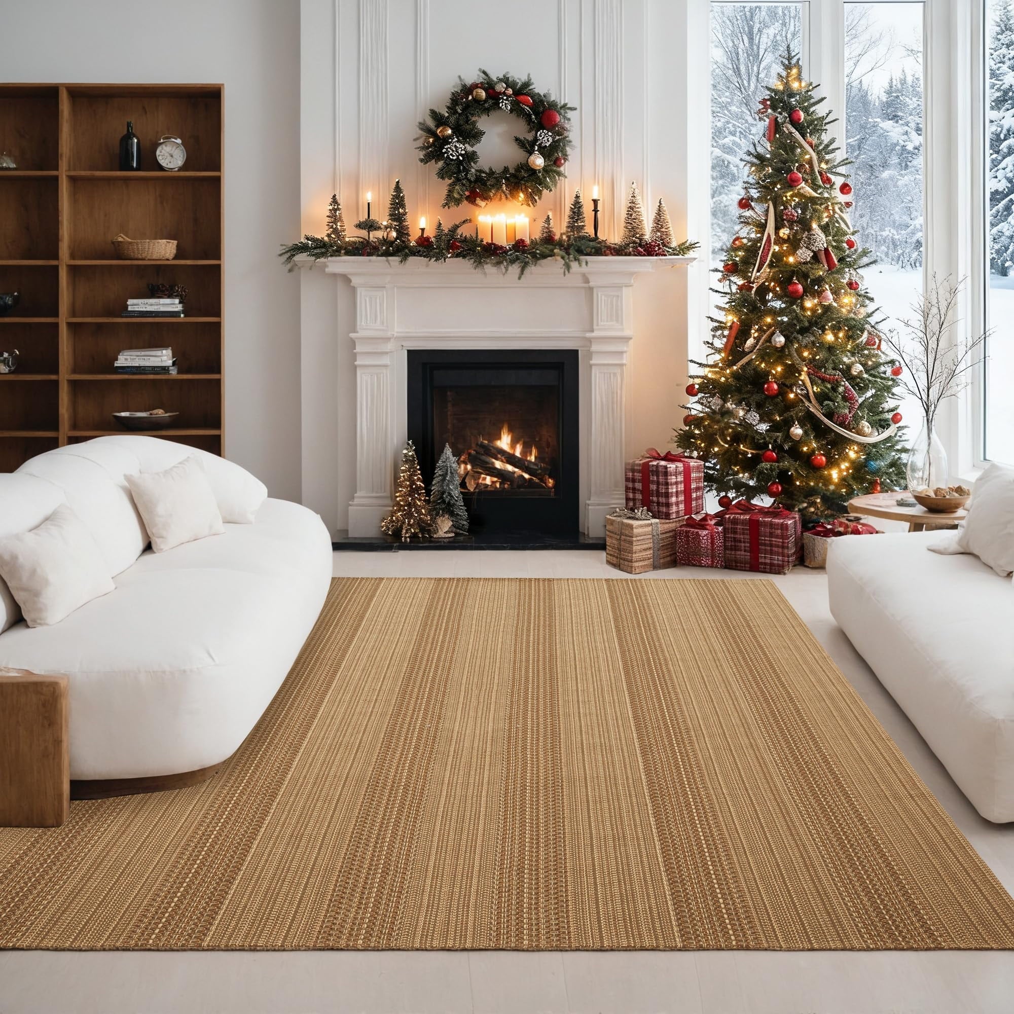 3x5 ft Area Rug - Machine Washable Non-Slip Boho Rug for Living Room, Braided Rug for Bedroom, Dining Room, Home Office - Soft, Lightweight, Stain-Resistant, Soundproof - Light Taupe Brown