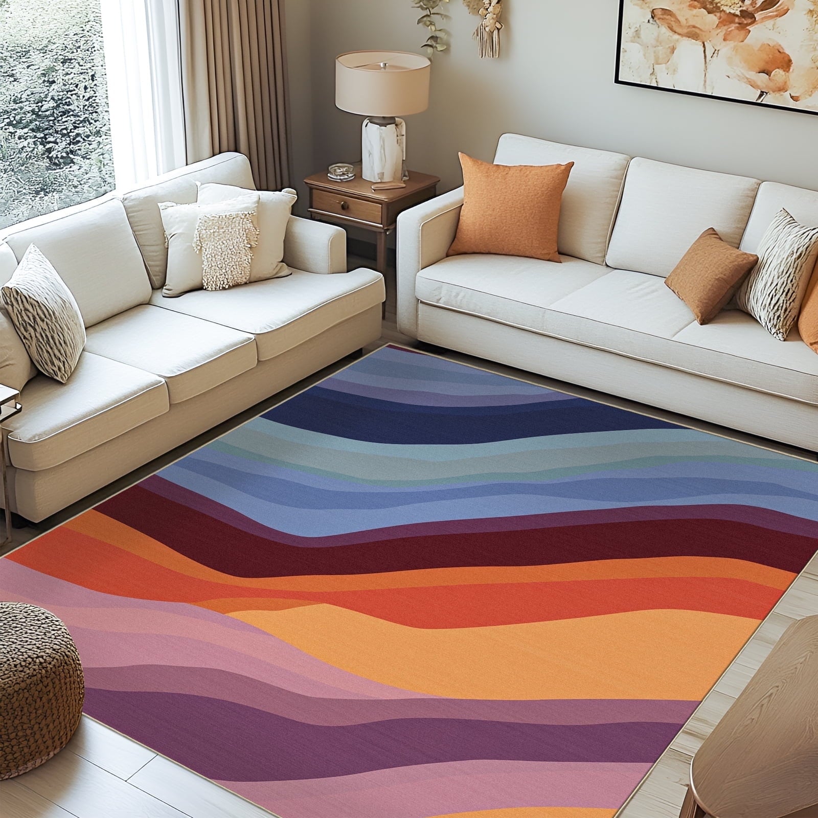 Pentantan Rainbow Line-Inspired Area Rug, 5'x7' Colorful Machine Washable Carpet, Perfect for Living Room, Sofa, Bedroom Decor