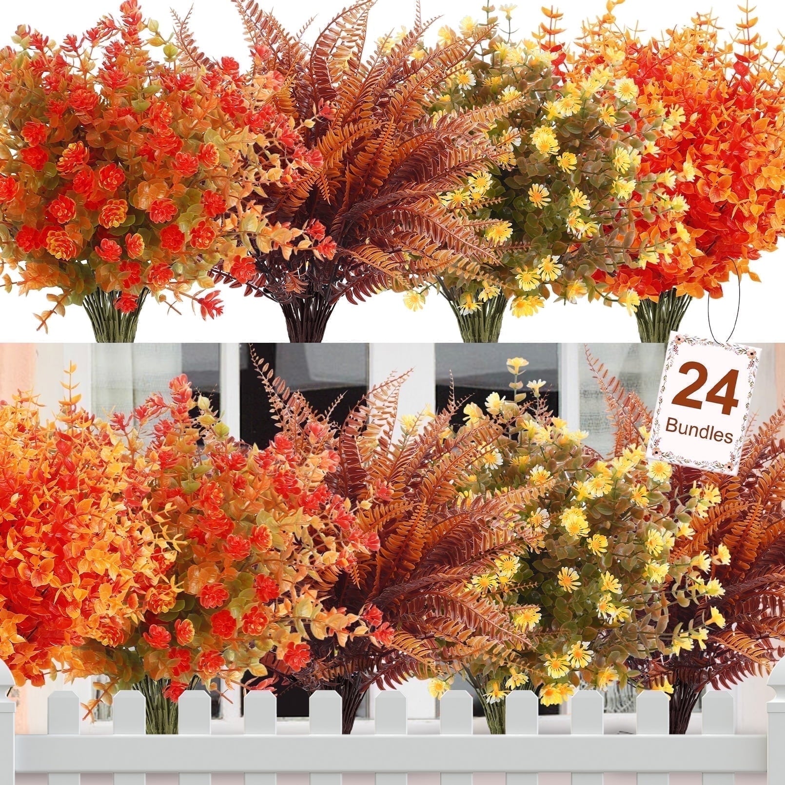 Scidweet 24 Bundles Artificial Fall Flowers, Autumn Fake Flowers Fall Decorations for Home Outdoor Garden Harvest Autumn Home Decor