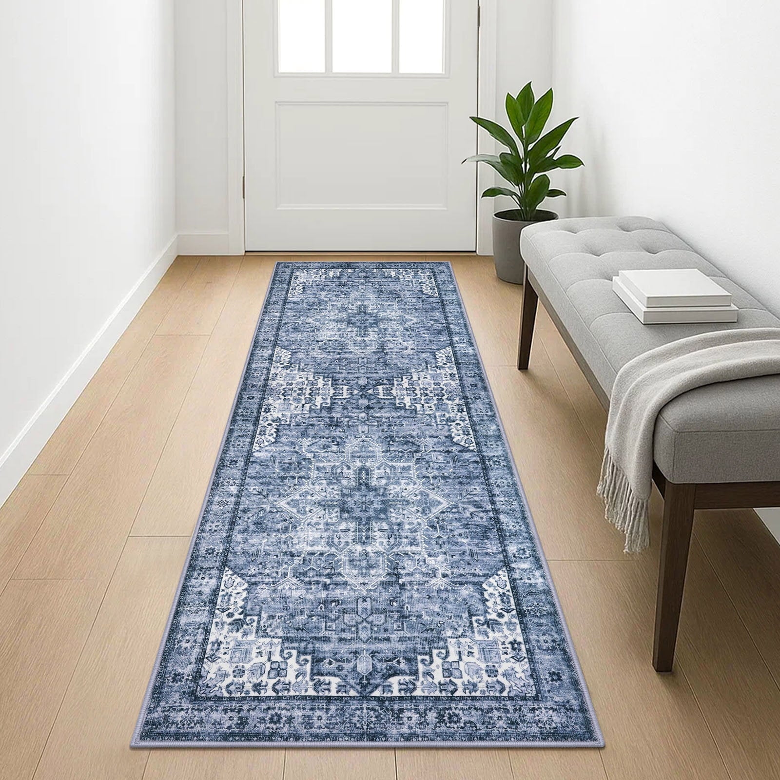Suelur Small Area Rugs 2x3 Green Washable Rug for Entryway Soft Non-Slip Throw Rugs Low-Pile Printed Distressed Medallion Indoor Door Mat for Entrance Foyer Bedside