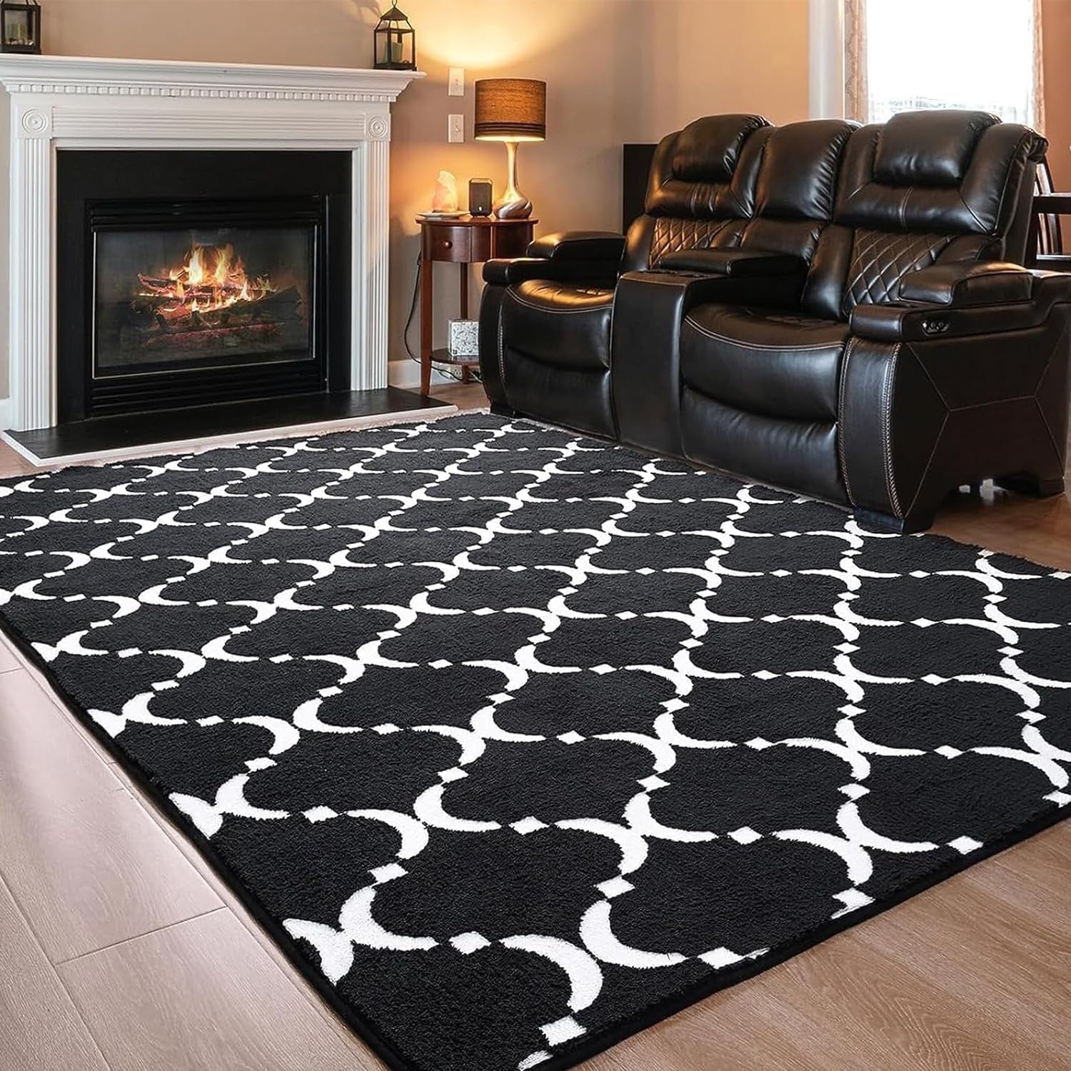 TWINNIS 5'x8' Geometric Area Rug for Living Room Fluffy Carpet ,Non Slip Rug for Girls Teen Bedside Nursery Dorm,Black/White