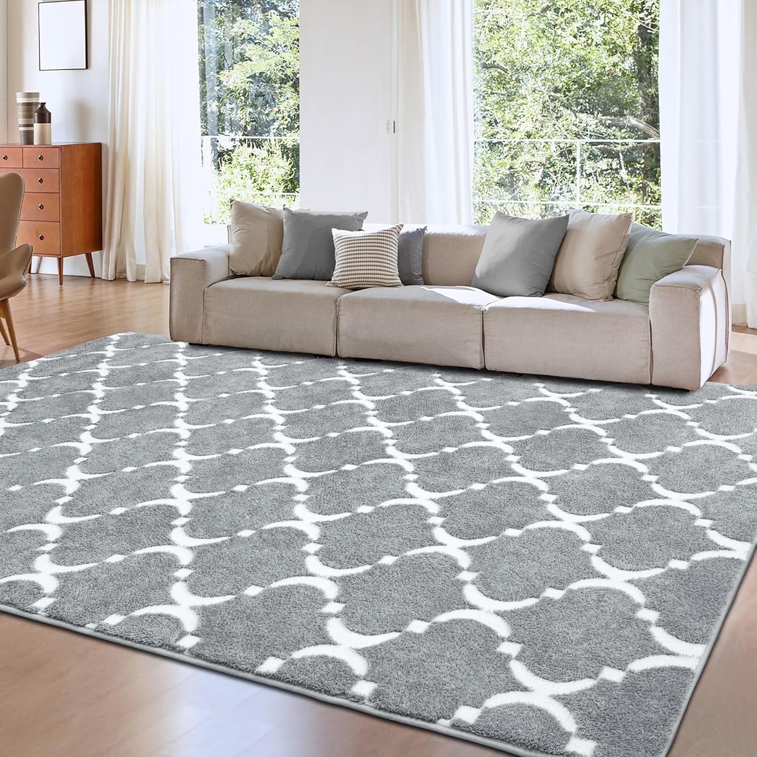 TWINNIS 5'x8' Geometric Area Rug for Living Room Fluffy Carpet ,Non Slip Rug for Girls Teen Bedside Nursery Dorm,Black/White