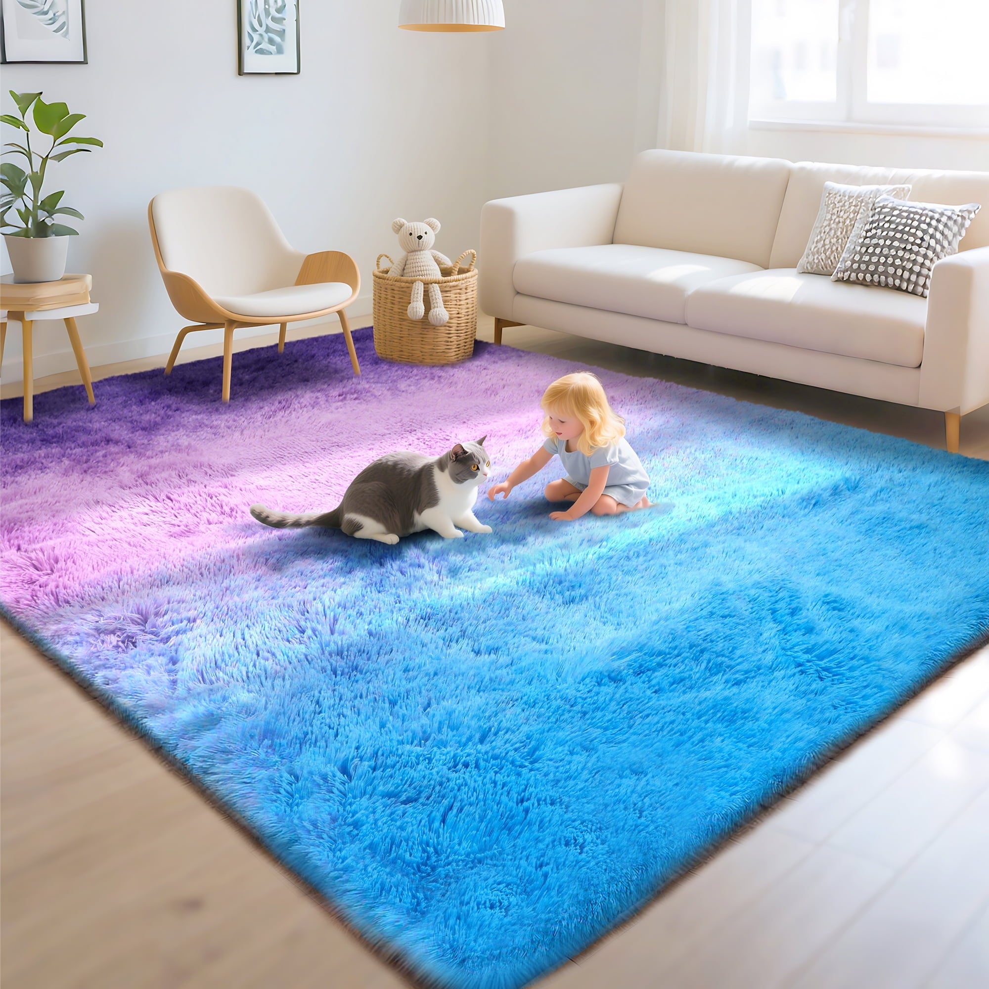 UNTIMATY 8ft x 10ft Area Rug, Soft Fluffy Area Rugs for Living Room Bedroom Kids Room Decor Carpet, Light Gray
