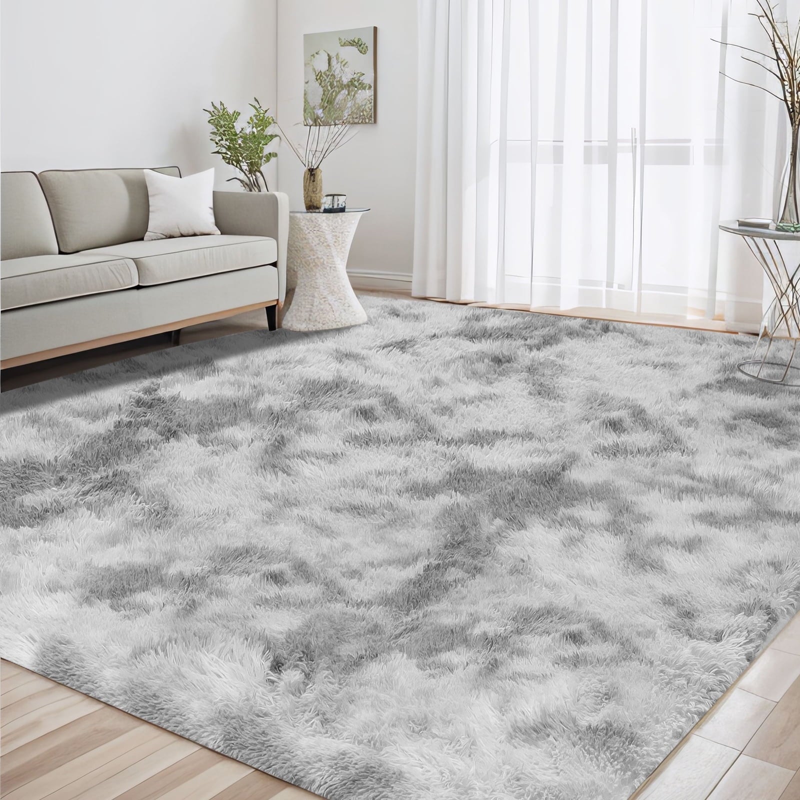 UNTIMATY 8ft x 10ft Area Rug, Soft Fluffy Area Rugs for Living Room Bedroom Kids Room Decor Carpet, Light Gray