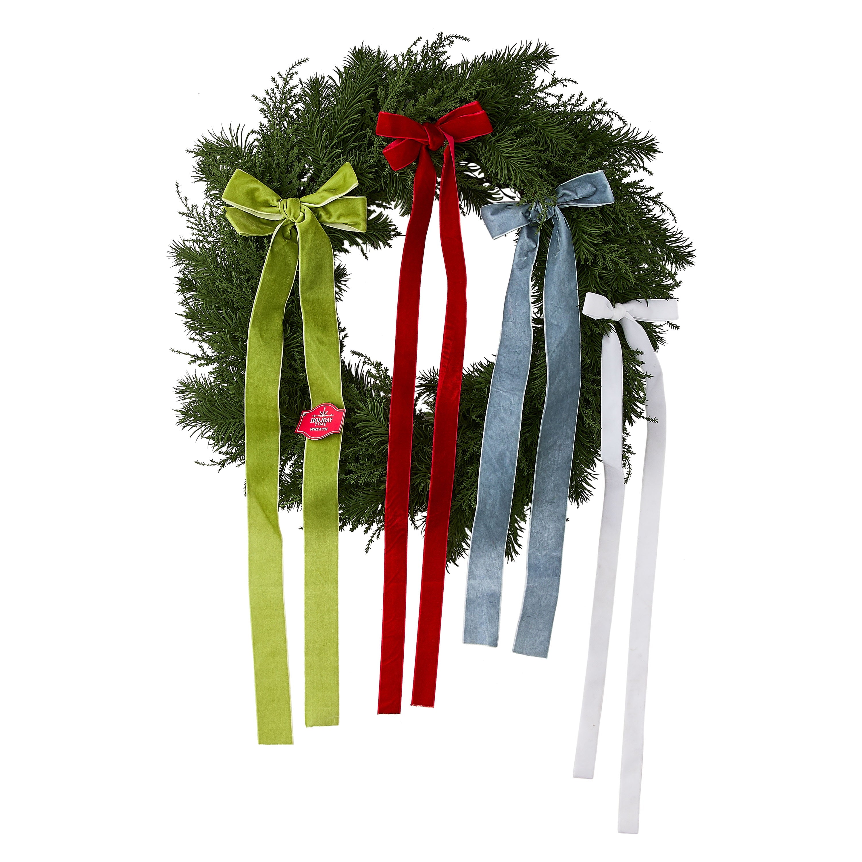 Greenery Christmas Wreath with Bows, Multicolor, 24", by Holiday Time
