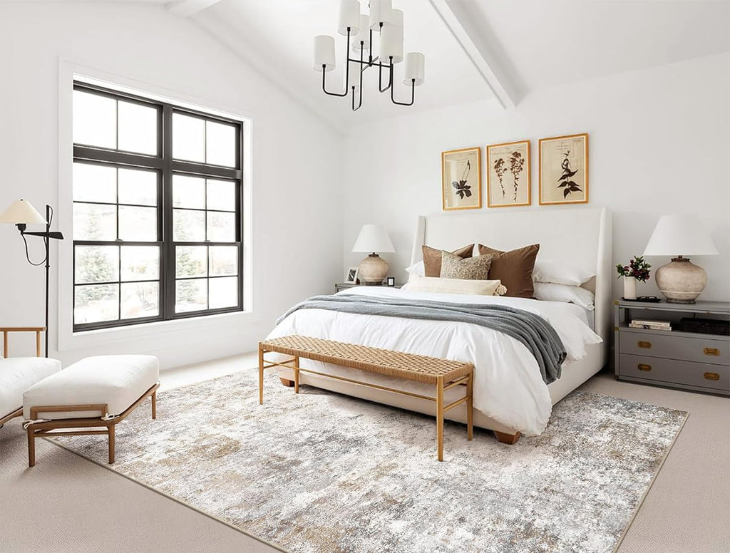 Toyoso 9x12 Area Rug Living Room Rugs - Washable Neutral Modern Abstract Soft Thin Large Rug Indoor Floor No Slip Rug Carpet for Bedroom Under Dining Table Home Office Decor - Brown Grey