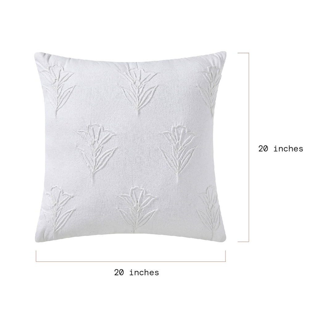 Beautiful Floral Pleated Cotton Decorative Pillow by Drew Barrymore, 20" x 20", White