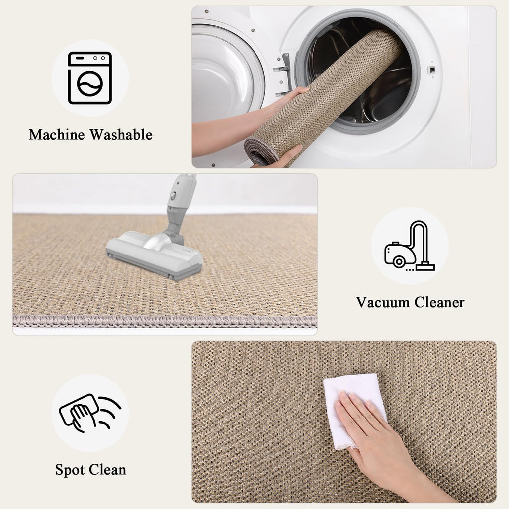 Findosom 2'x6' Jute Washable Runner Rug Non Slip Natural Woven Texture Floor Carpet Farmhouse Rug for Living Room,Bedroom,Kitchen,Entryway,Outdoor,Patio Rug,Stain Resistant Rustic Rugs,Natural