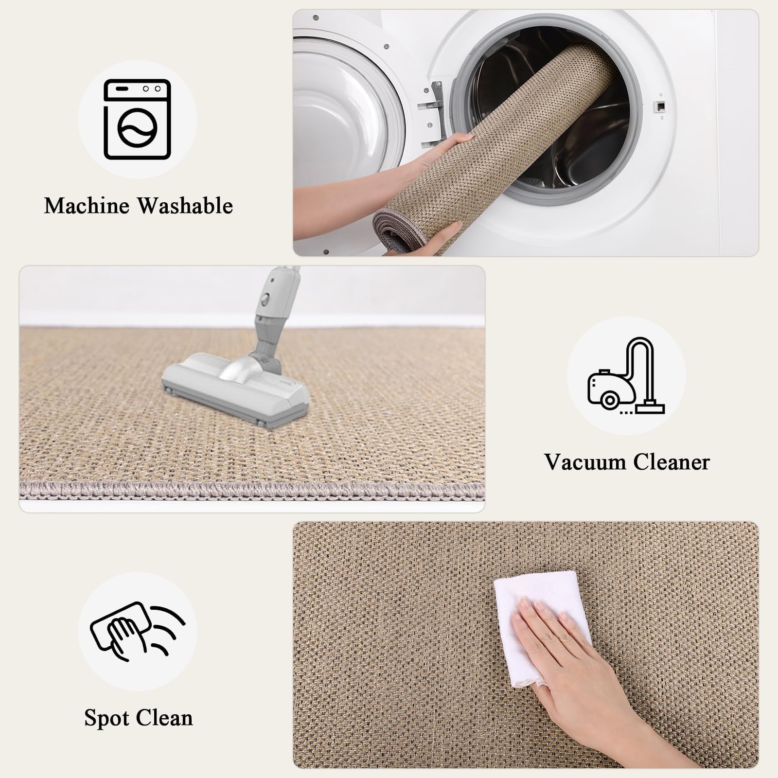 Findosom 2'x6' Jute Washable Runner Rug Non Slip Natural Woven Texture Floor Carpet Farmhouse Rug for Living Room,Bedroom,Kitchen,Entryway,Outdoor,Patio Rug,Stain Resistant Rustic Rugs,Natural