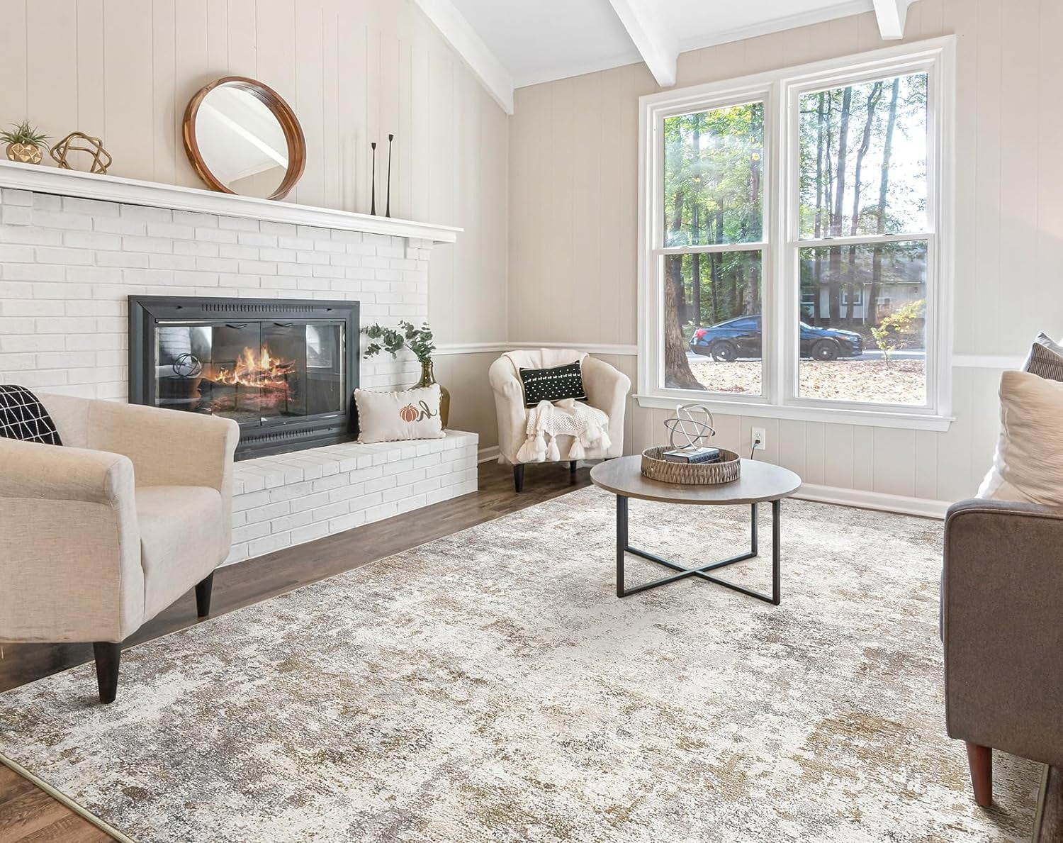 Toyoso 9x12 Area Rug Living Room Rugs - Washable Neutral Modern Abstract Soft Thin Large Rug Indoor Floor No Slip Rug Carpet for Bedroom Under Dining Table Home Office Decor - Brown Grey