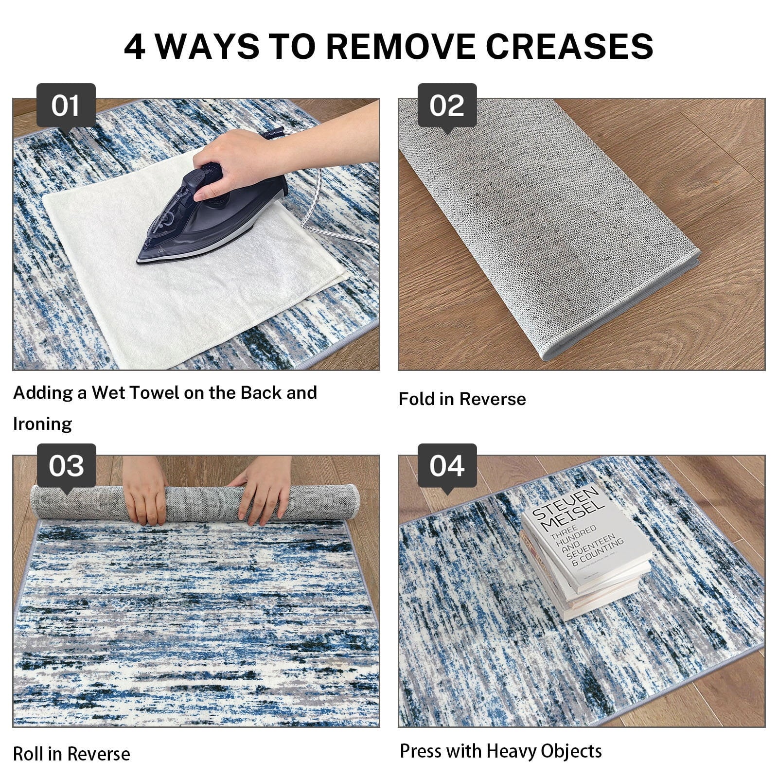 Suelur Runner Rug for Hallways Washable Kitchen Runner Non-Slip Soft 2x8 Runner Rug Thin Print Faux Wool Carpet Runner for Entryway Bedroom Laundry Room Indoor Home, Grey Blue White