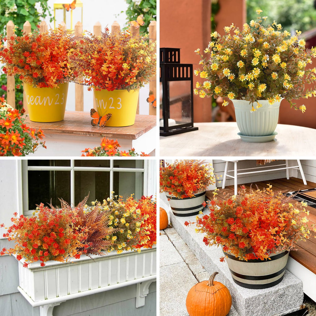 Scidweet 24 Bundles Artificial Fall Flowers, Autumn Fake Flowers Fall Decorations for Home Outdoor Garden Harvest Autumn Home Decor