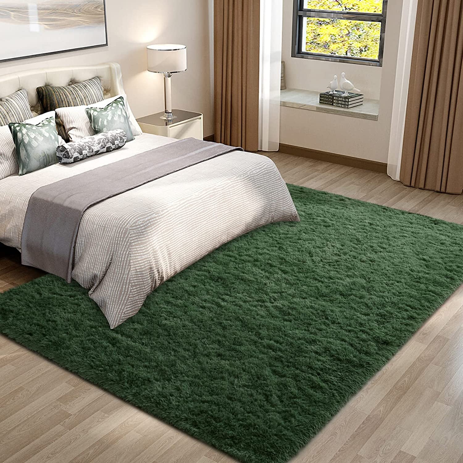 Noahas Super Soft Shaggy Rugs Fluffy Carpets, 5x8 ft, Deep-Green Area Rug for Living Room Bedroom Girls Kids Room Nursery Home Decor, Non-Slip Plush Indoor Floor Bedside Rug, 3x5 Feet Deep-Green