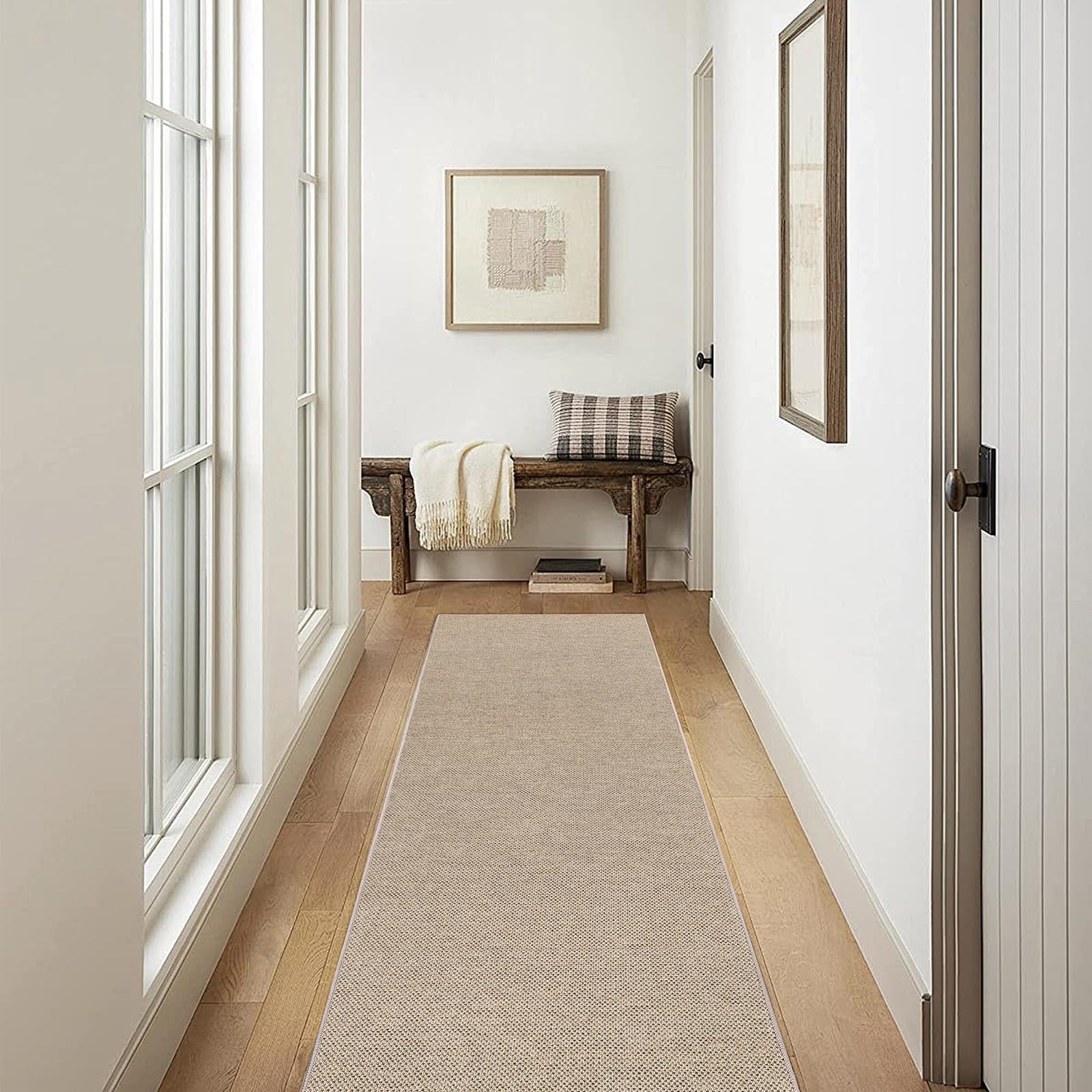 Findosom 2'x6' Jute Washable Runner Rug Non Slip Natural Woven Texture Floor Carpet Farmhouse Rug for Living Room,Bedroom,Kitchen,Entryway,Outdoor,Patio Rug,Stain Resistant Rustic Rugs,Natural