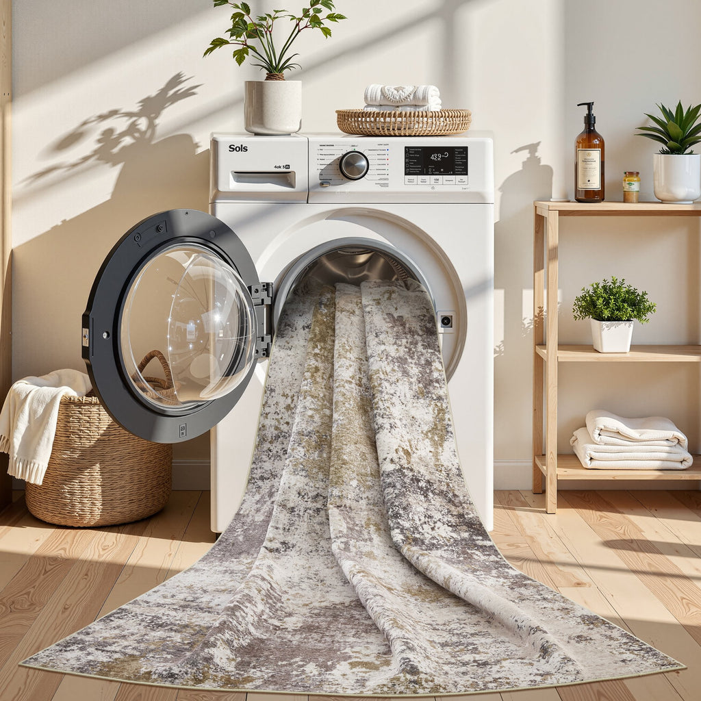 UERMEI 9'x12' Large Area Rugs for Living Room, Washable Non-slip Soft Indoor Modern Abstract Rug for Bedroom Dining Room Office Home Decor Carpet,Brown