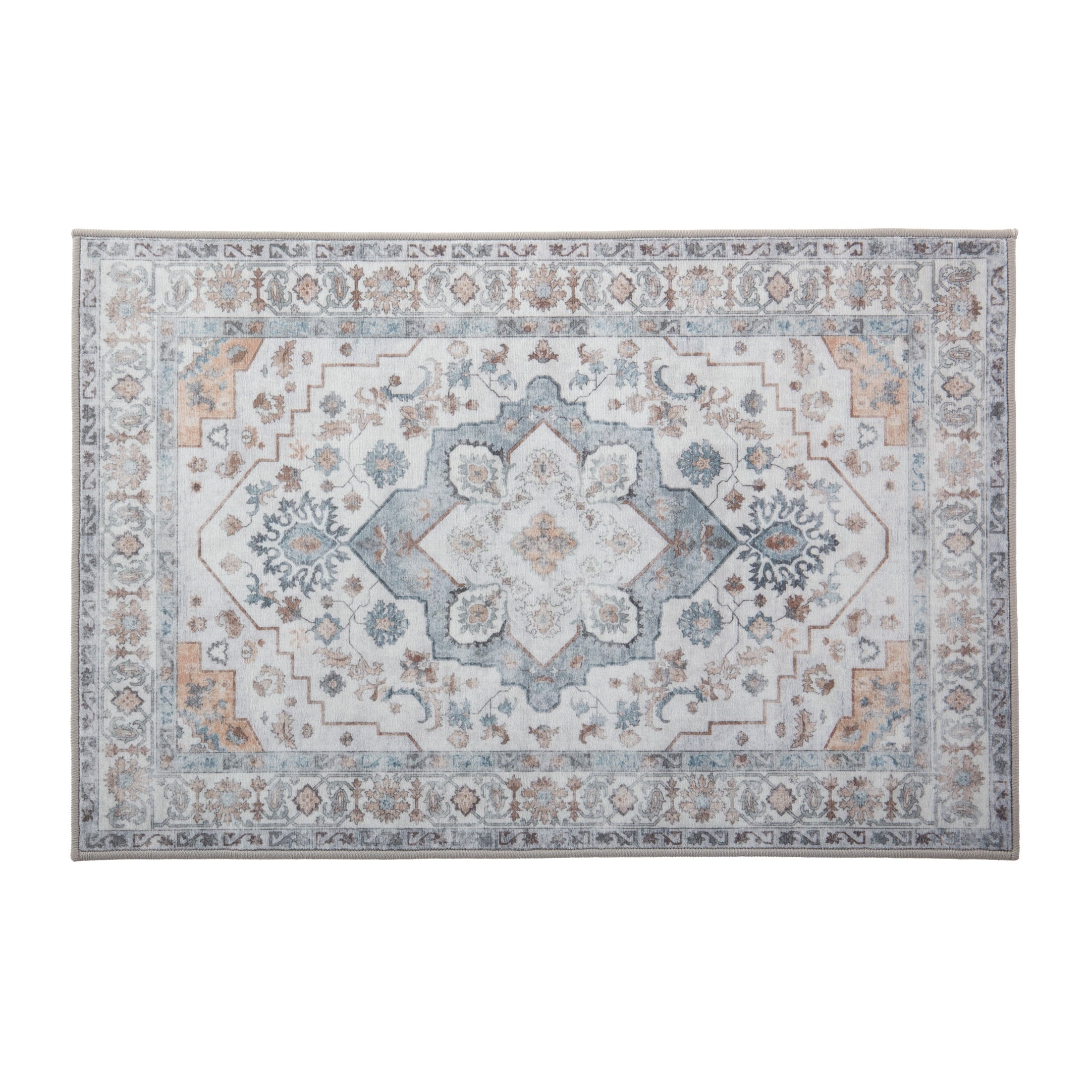 Sonive 4'x6' Area Rug Carpet for Bedroom, Machine Washable Water Resistant Low Pile Non Slip Carpet, Soft Vintage Accent Rug for Living Room, Nursery, Home Office, (Brown Gray Vintage, 48"x72")