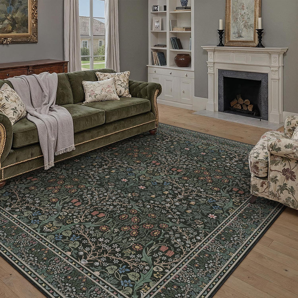 BERTHMEER 5'x7' Area Rugs for Living Room Bedroom Office Dining Room Farmhouse Large Rugs Vintage Oriental Traditional Distressed Non Slip Washable Rugs Carpets,Deep Green