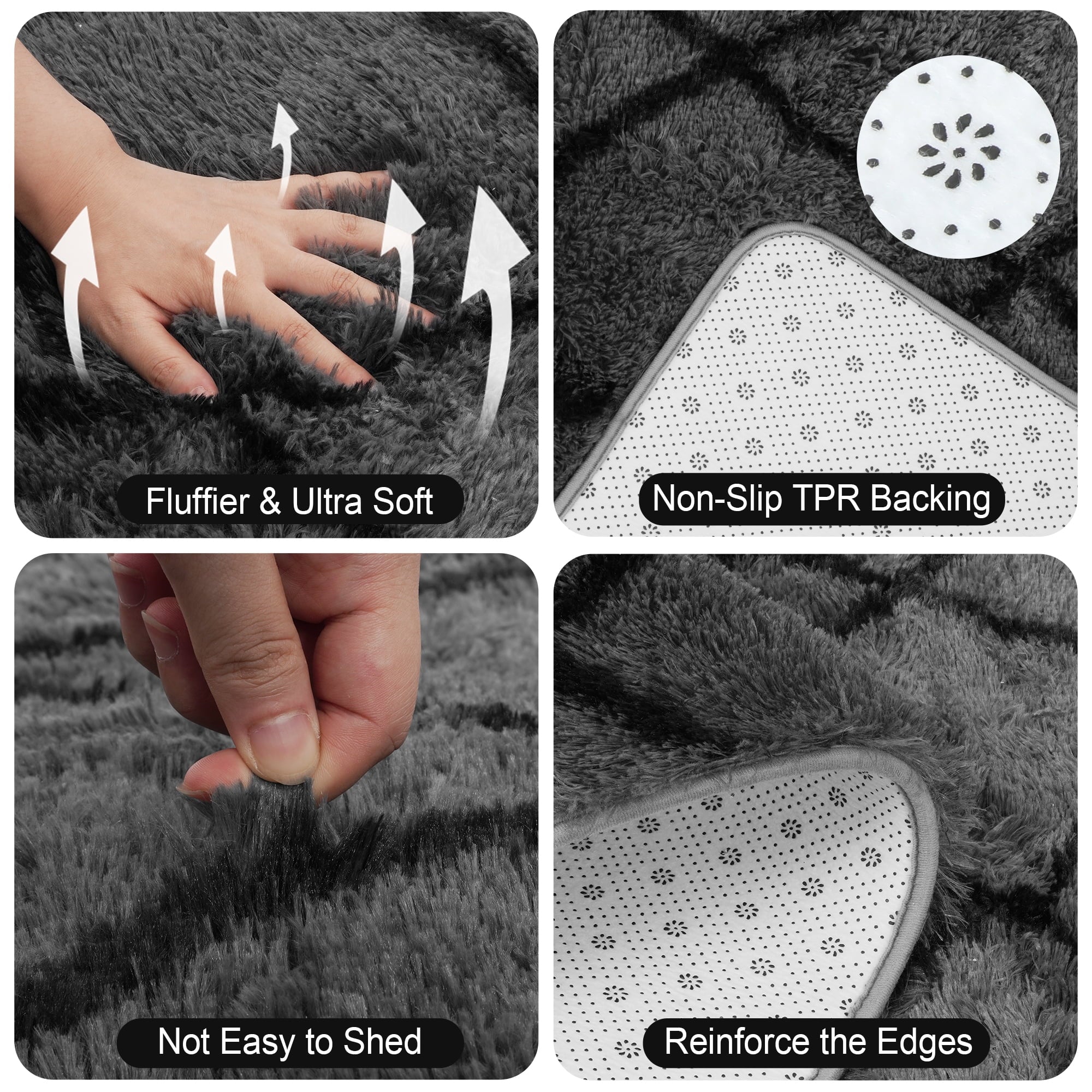 CozyDesg Shag Area Rugs,5'x7' Soft Fluffy Shaggy Carpet for Living Room,Large Rug for Bedroom Dining Room Home Decor Room Decor,Dark Gray & Black