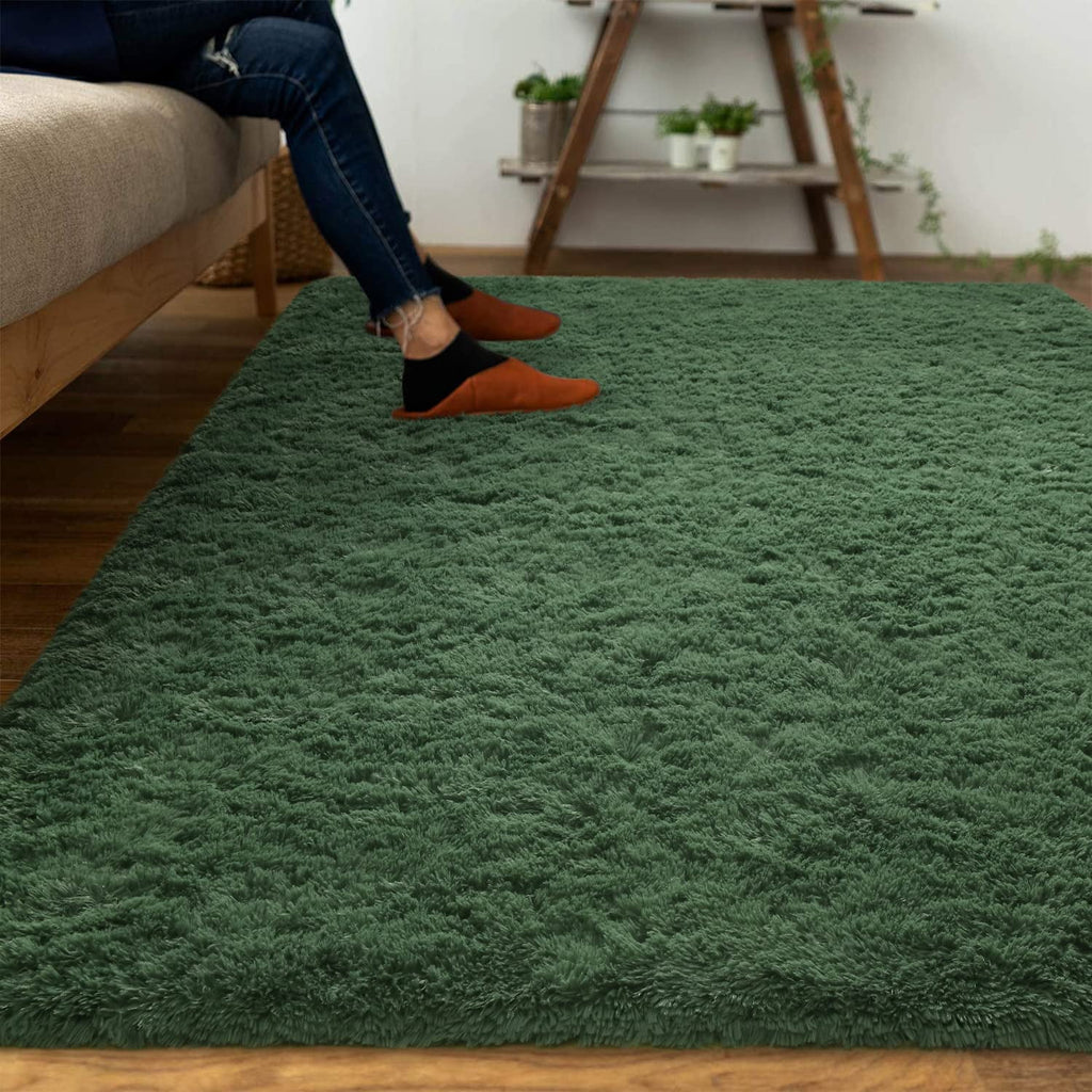 Noahas Super Soft Shaggy Rugs Fluffy Carpets, 5x8 ft, Deep-Green Area Rug for Living Room Bedroom Girls Kids Room Nursery Home Decor, Non-Slip Plush Indoor Floor Bedside Rug, 3x5 Feet Deep-Green