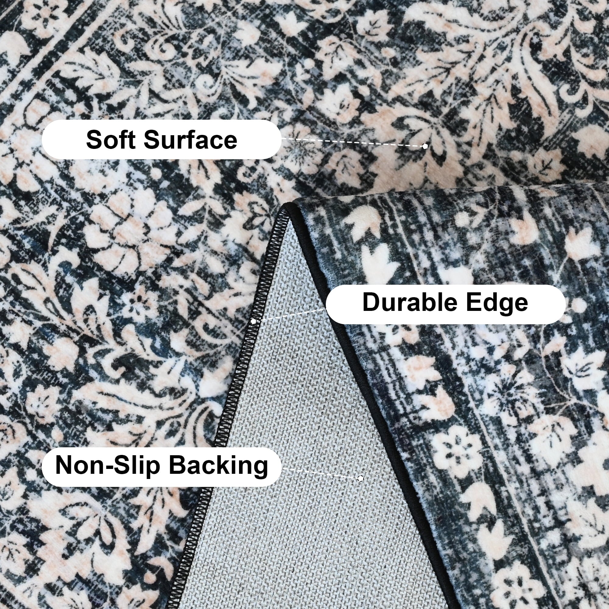 Pentantan 5'x7' Area Rugs, Washable Vintage Boho Rugs for Living Room, Retro Soft Indoor Carpet for Bedroom, Dining Room, Office, Black