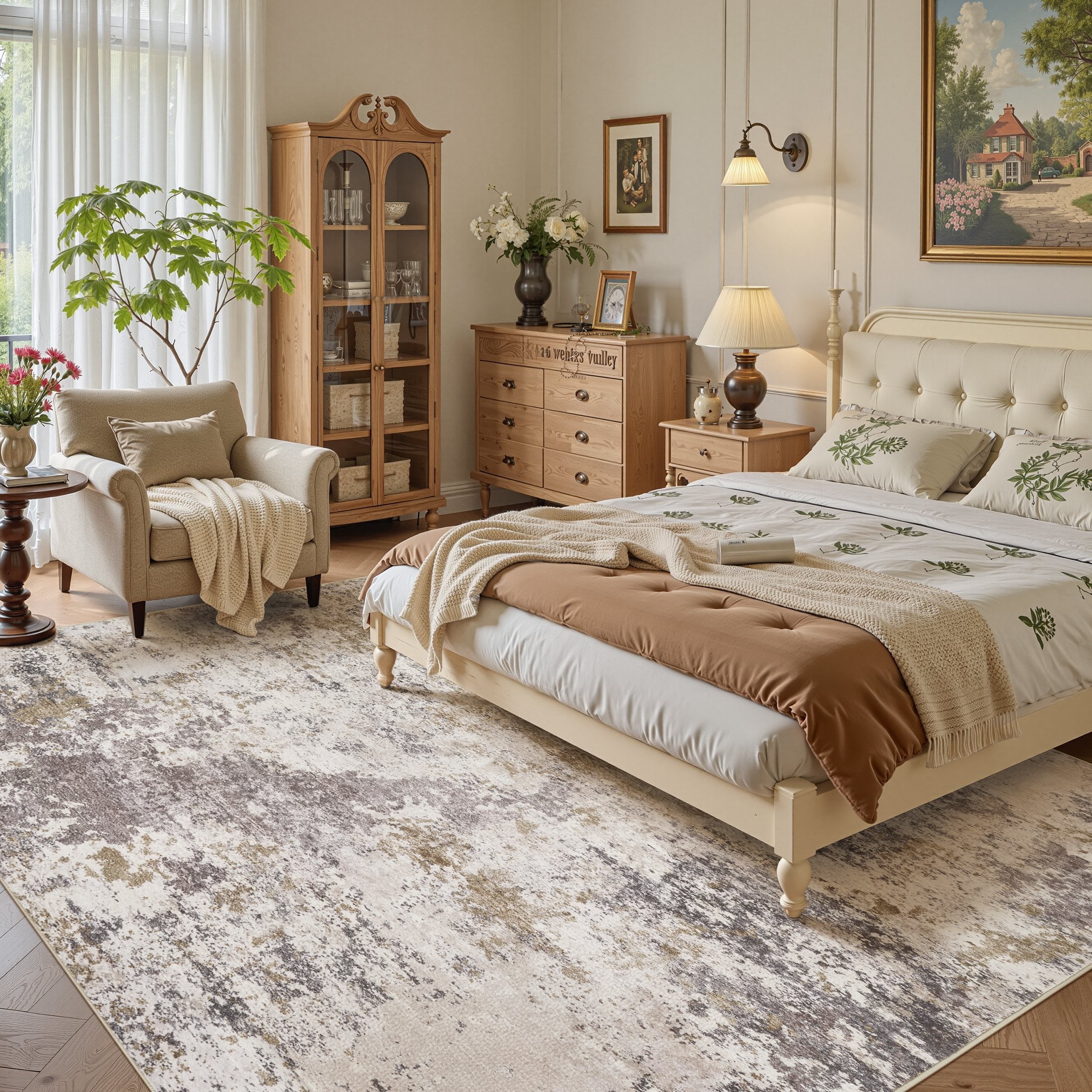 UERMEI 9'x12' Large Area Rugs for Living Room, Washable Non-slip Soft Indoor Modern Abstract Rug for Bedroom Dining Room Office Home Decor Carpet,Brown